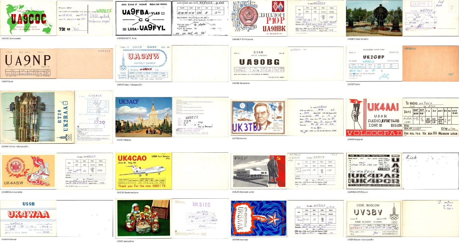 20 USSR QSL Cards Olympics Krenkel Matryoshka Baltics Ham Radio Lot