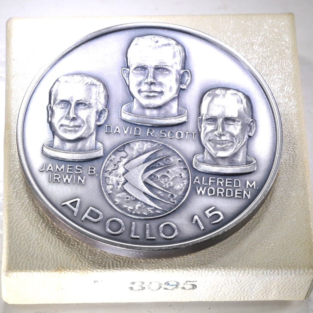 Large .999 Fine Silver Apollo 15 Lunar Medal Scientific Exploration Orig. Boxes