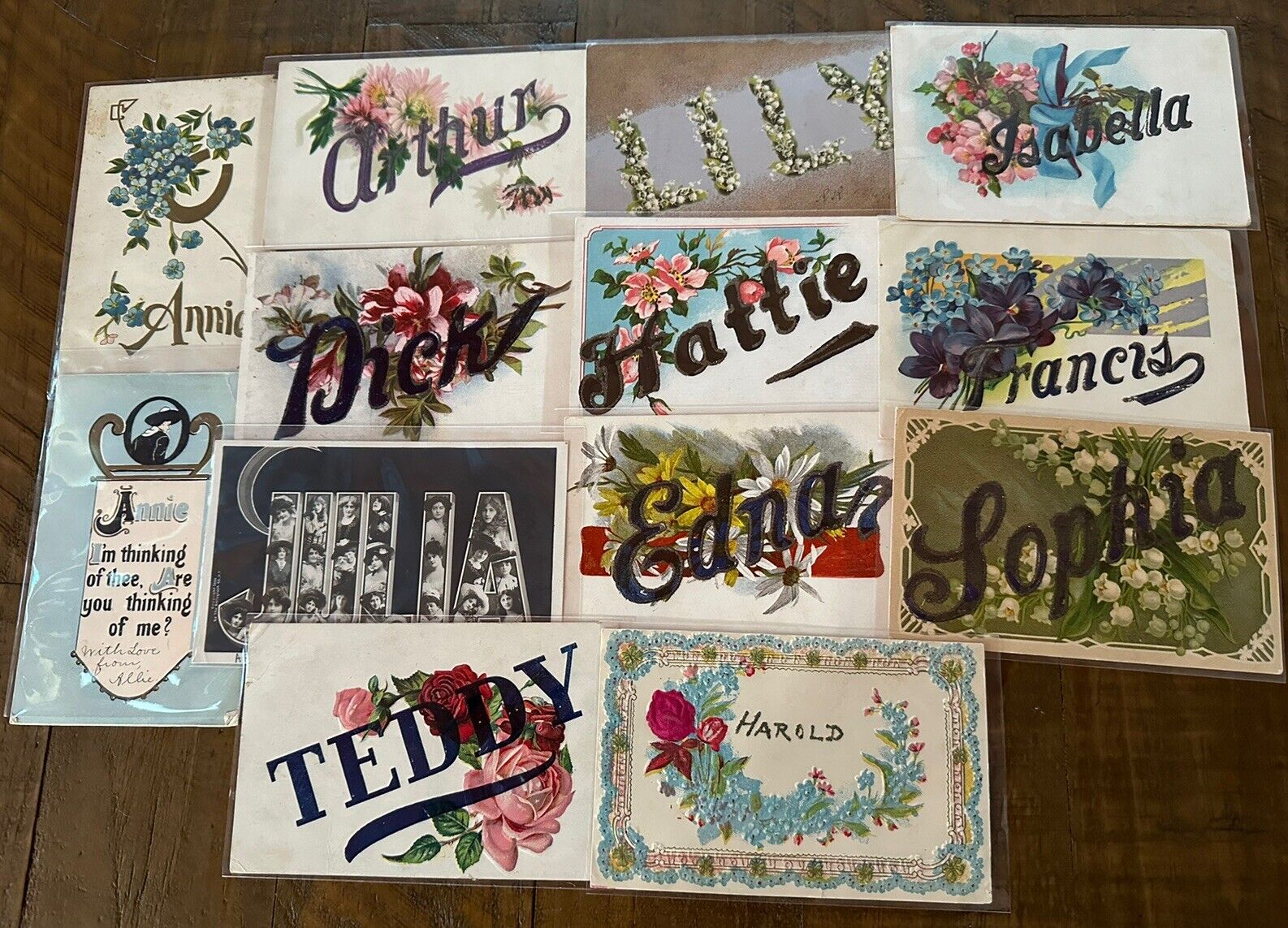 Lot of 13 Antique Large Letter First Names~Vintage Name Greetings~Postcards~k427