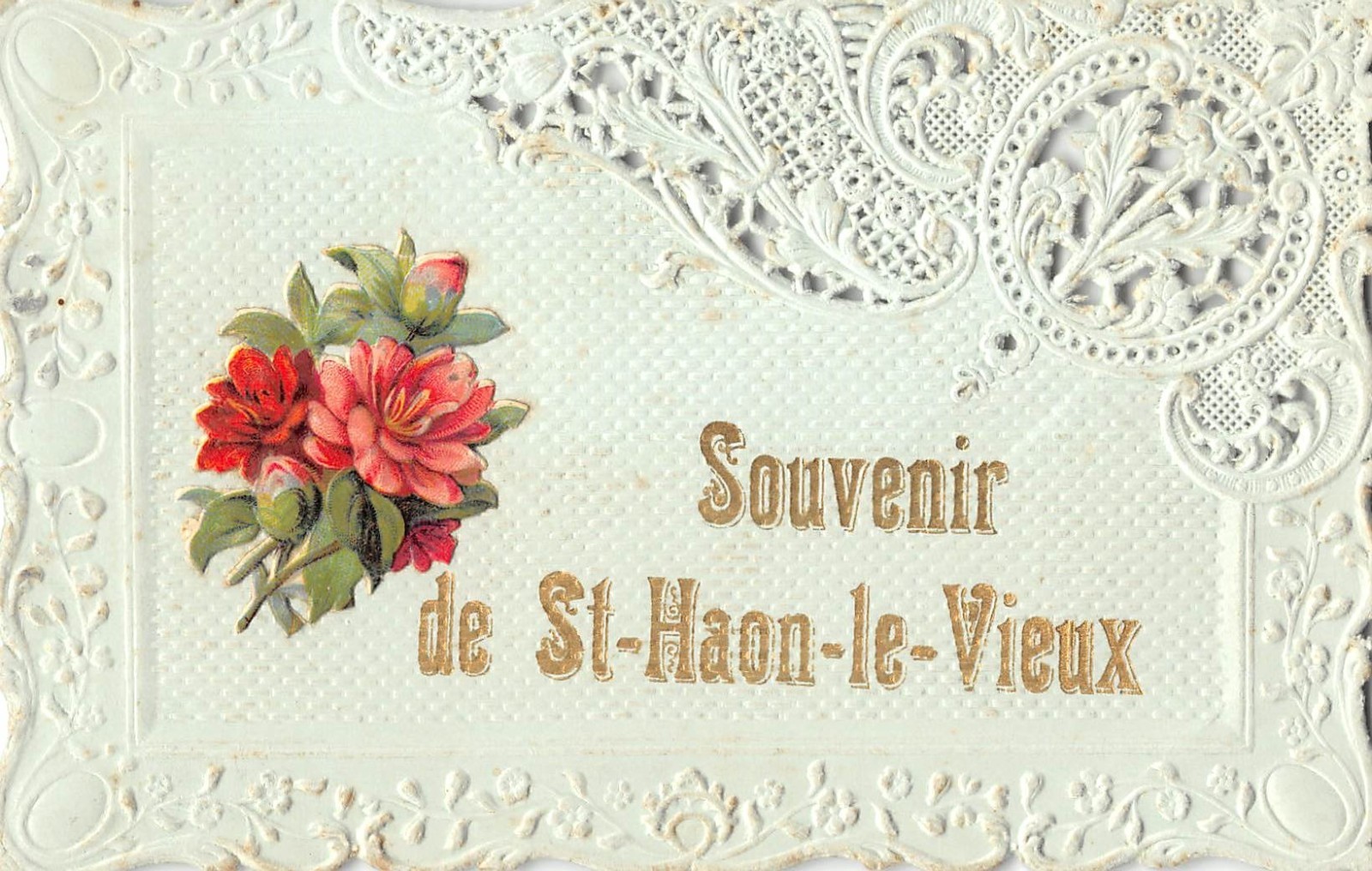 Old postcard 42 souvenir of saint haon le vieux (cpa embossed openwork cutouts chrome