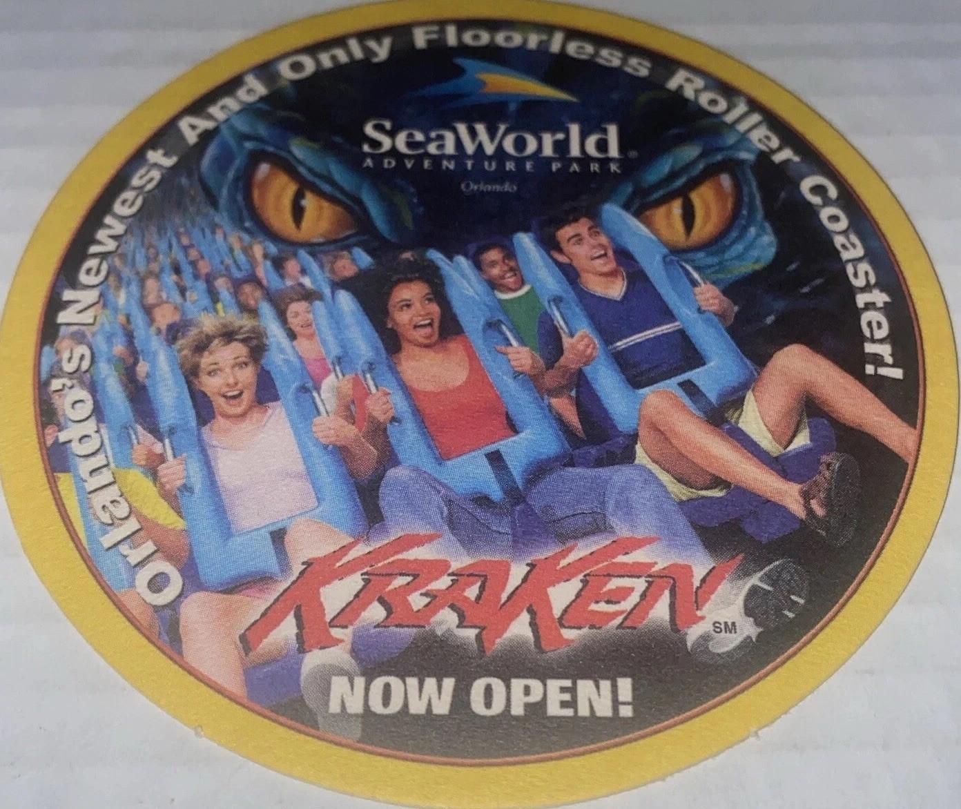 Vintage SeaWorld KRAKEN Orlando FL Roller Beer Coaster Souvenir Amusemt Pk Shamu