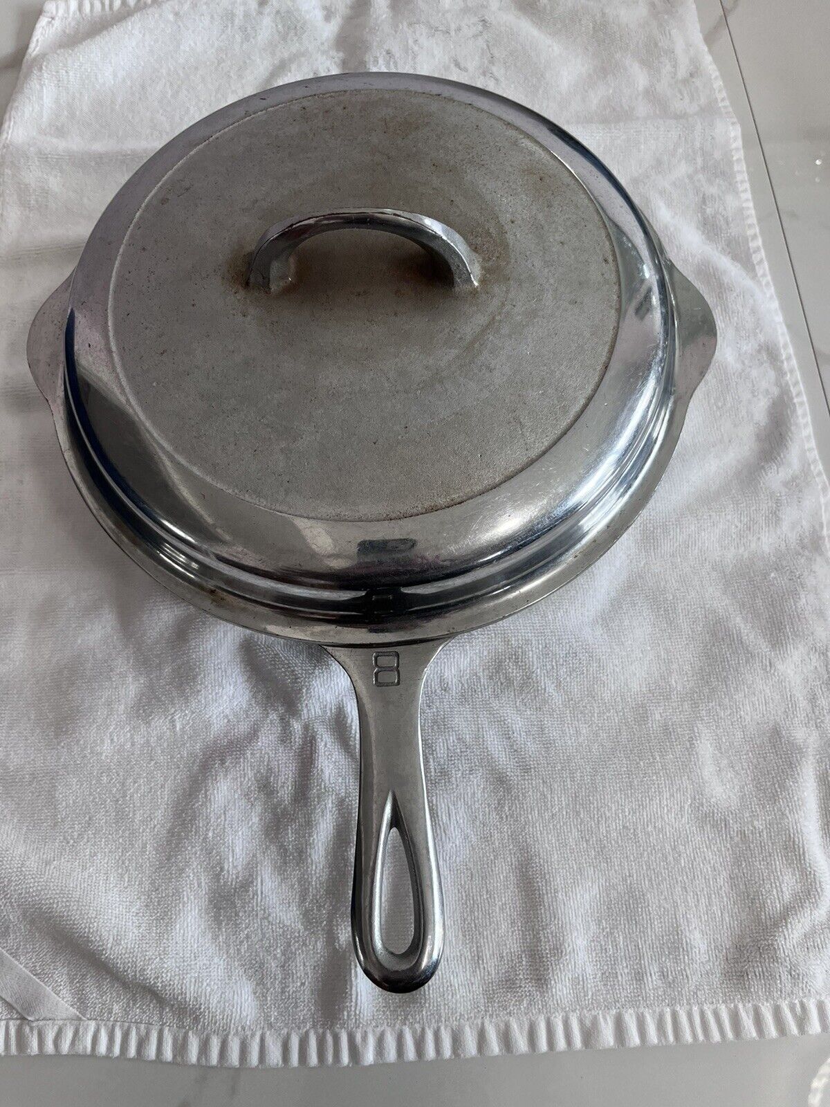 Griswold Plated Chicken Fryer No 8 With Lid    Sits Flat No Wobble