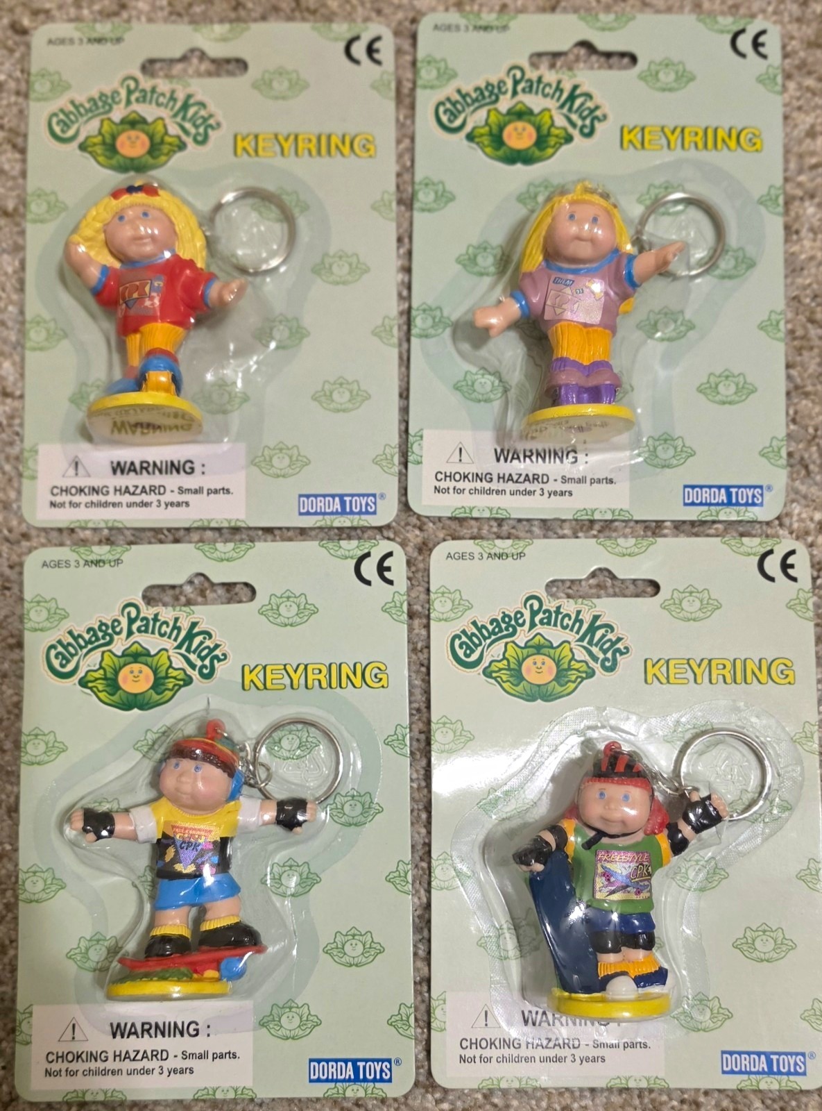 Vintage 1997 Cabbage Patch Kids Dorda Toys Keychain Figure NEW 4 pack