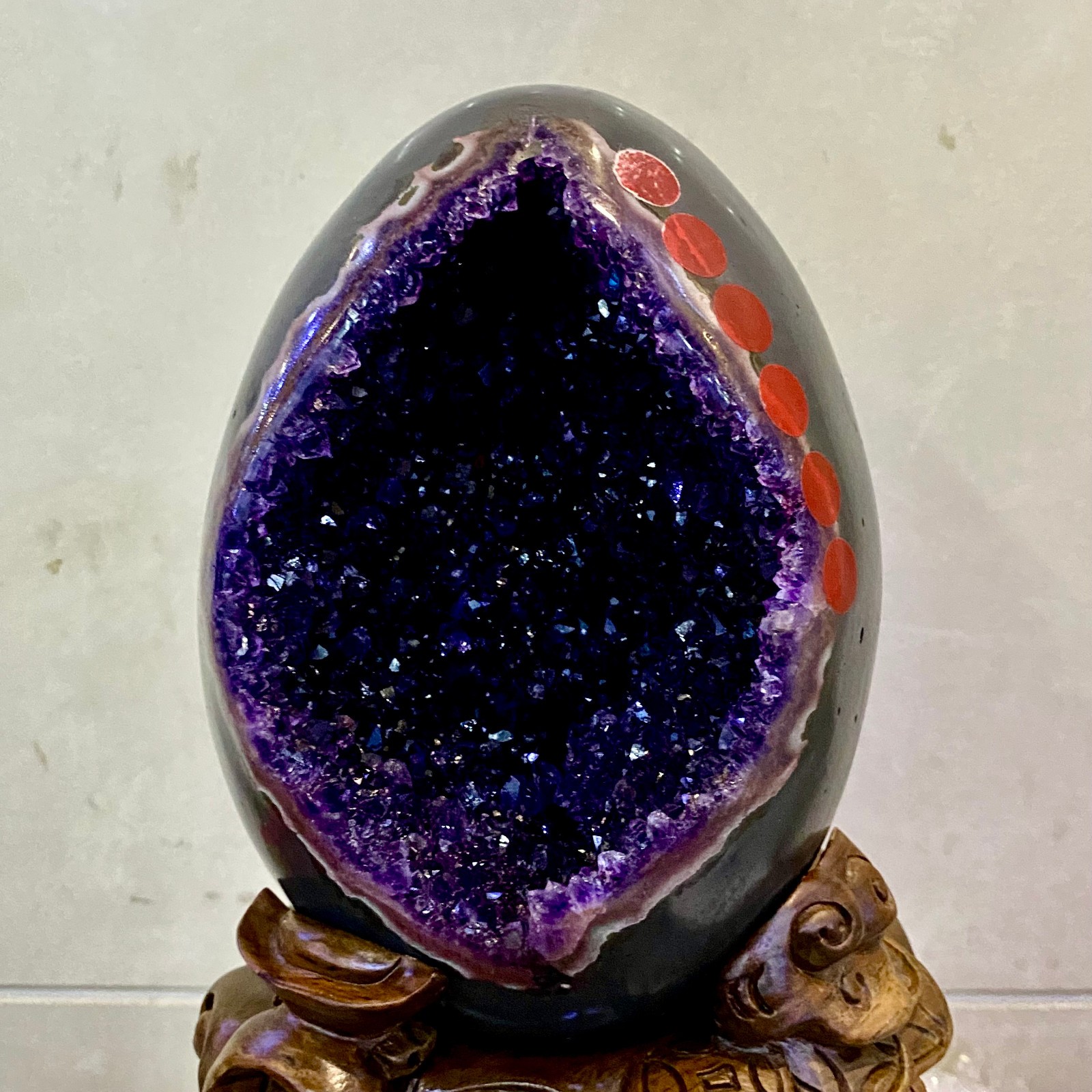 10.2LB  natural rare amethyst Dinosaur egg Quartz Crystal specimen healing+stand