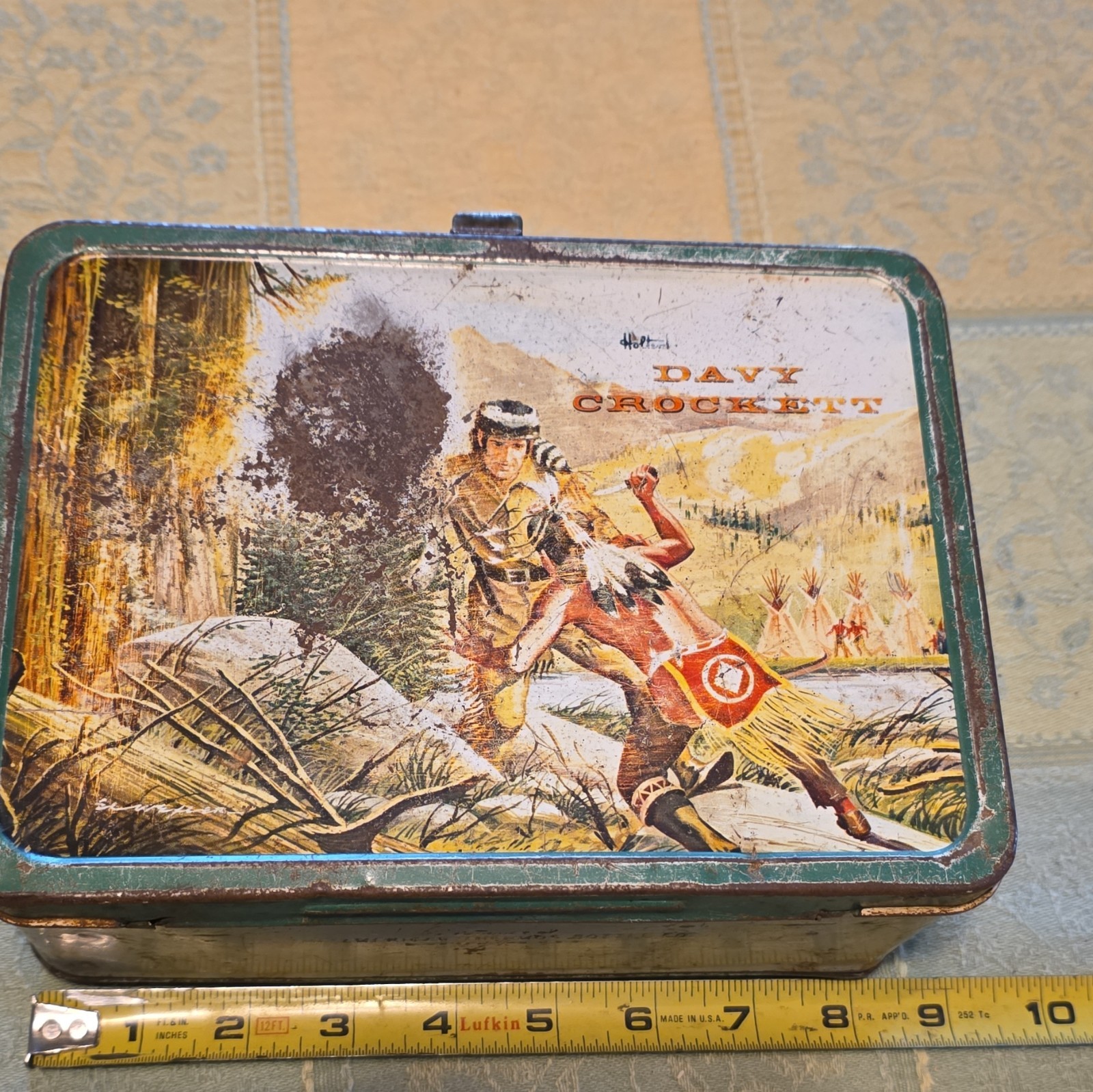 1955 Vintage The American Thermos Bottle Co. Davy Crockett Metal Lunchbox 