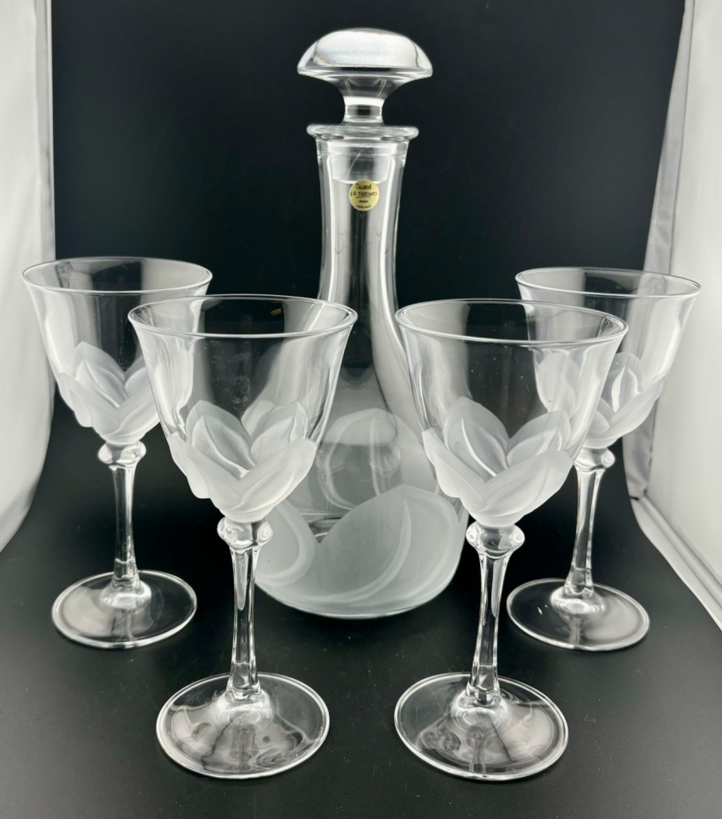 Set 4 Cristal Darques JG Durand Florence Frosted Wine Glasses 7 3/8\