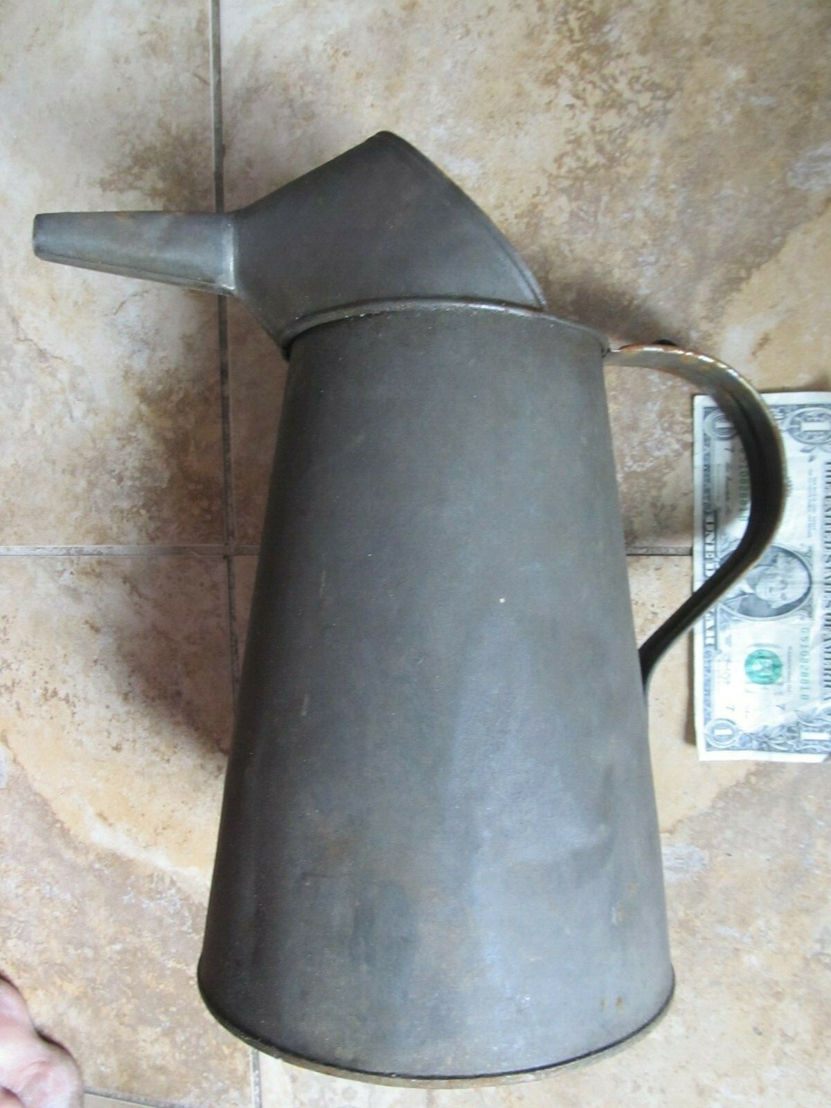 Nice HUGE Antique Vintage TALL Tin Oil Can, Car Oil Filler, c1920, Decoration