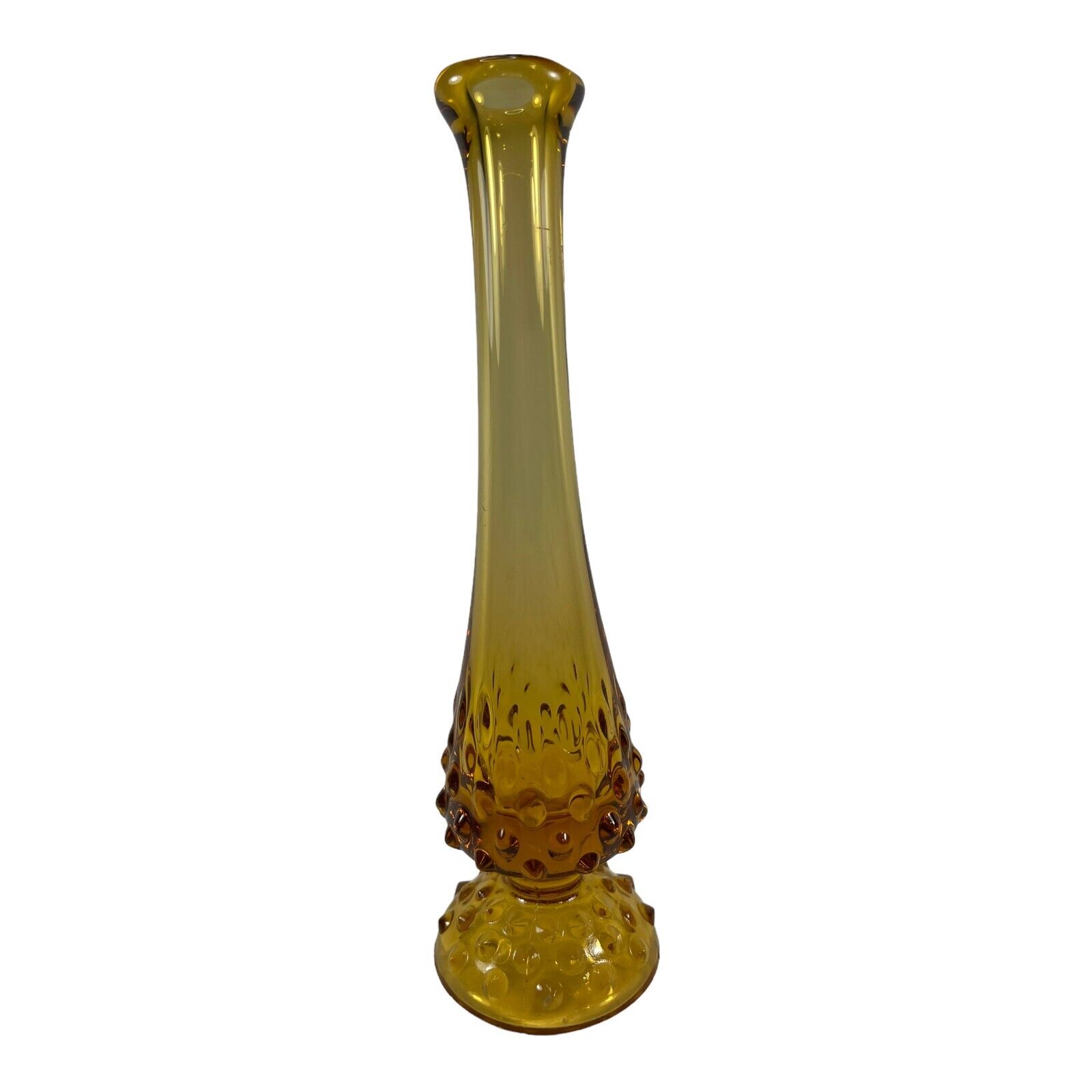 Vitnage Fenton Amber Hobnail Glass One Yellow Flower Swung Vase