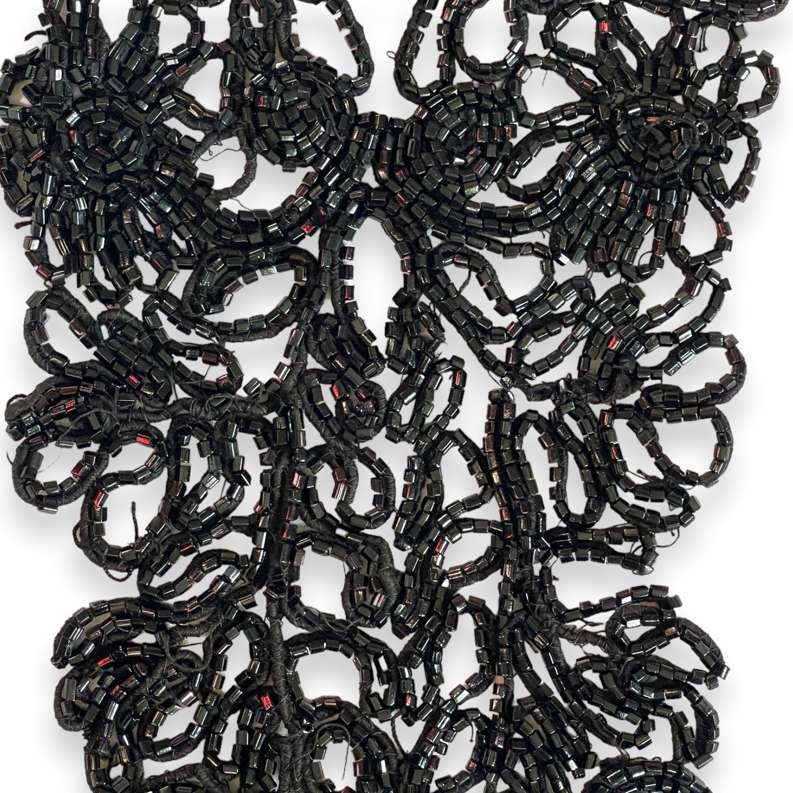 XL Antique Victorian Jet Mourning Appliqué 36”x 5” 3ft Long Delineator Necklace