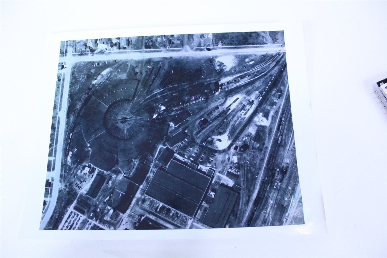 Ca 1950\'s Black & White Reprint Photo Ariel View Train Yard Vintage Ca 1950\'s Black & White Reprint Photo Ariel View Train Yard Vintage