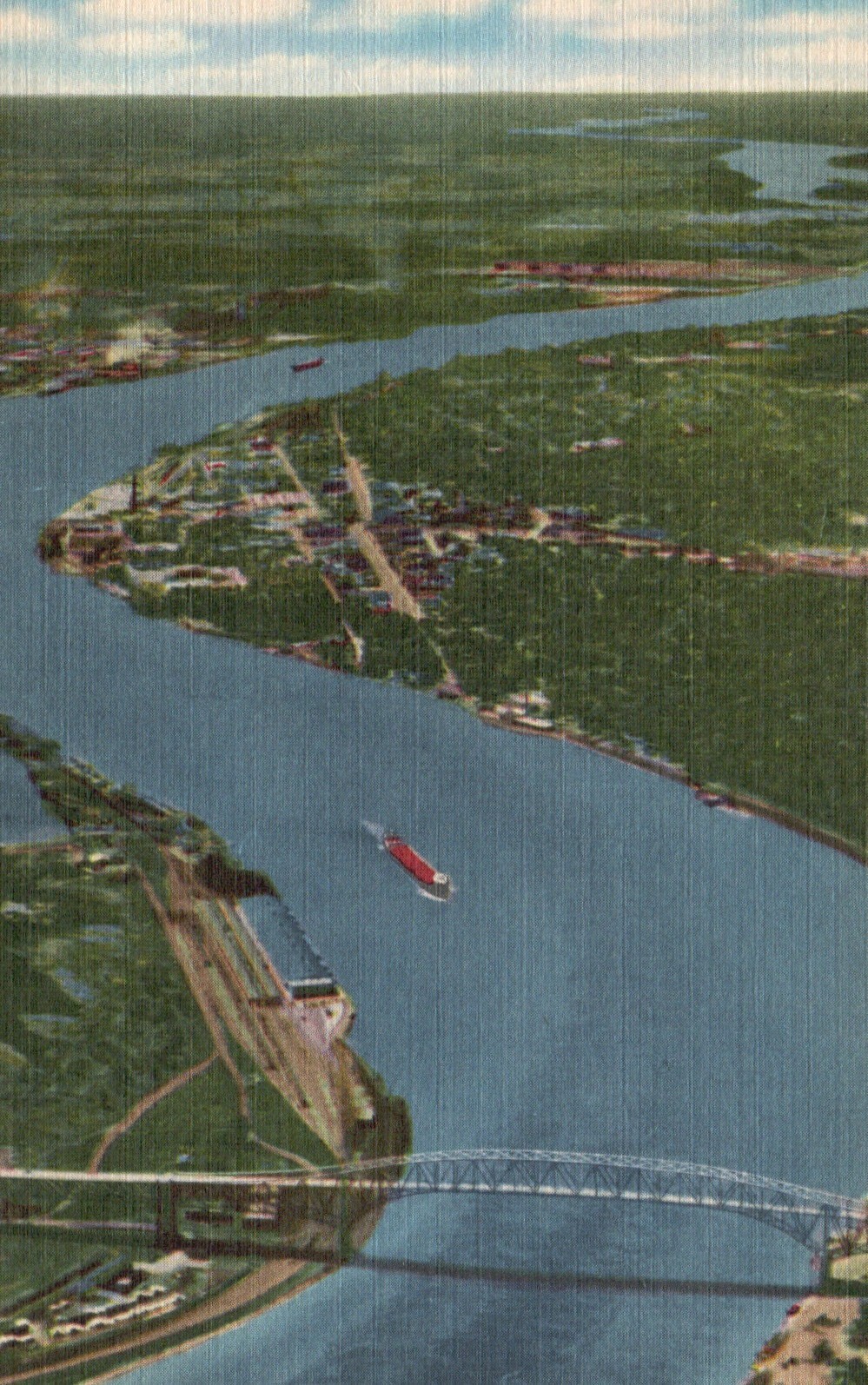 Postcard MI Port Huron Blue Water International Bridge Linen Vintage PC H4904