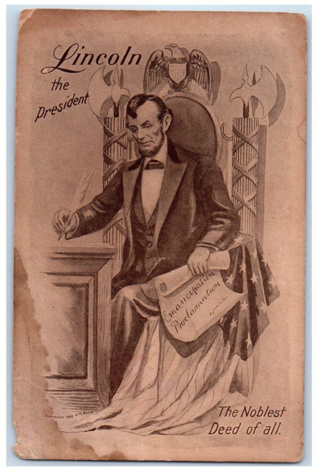 c1910's Lincoln The President Writing Noblest Deed Of All Antique Postcard