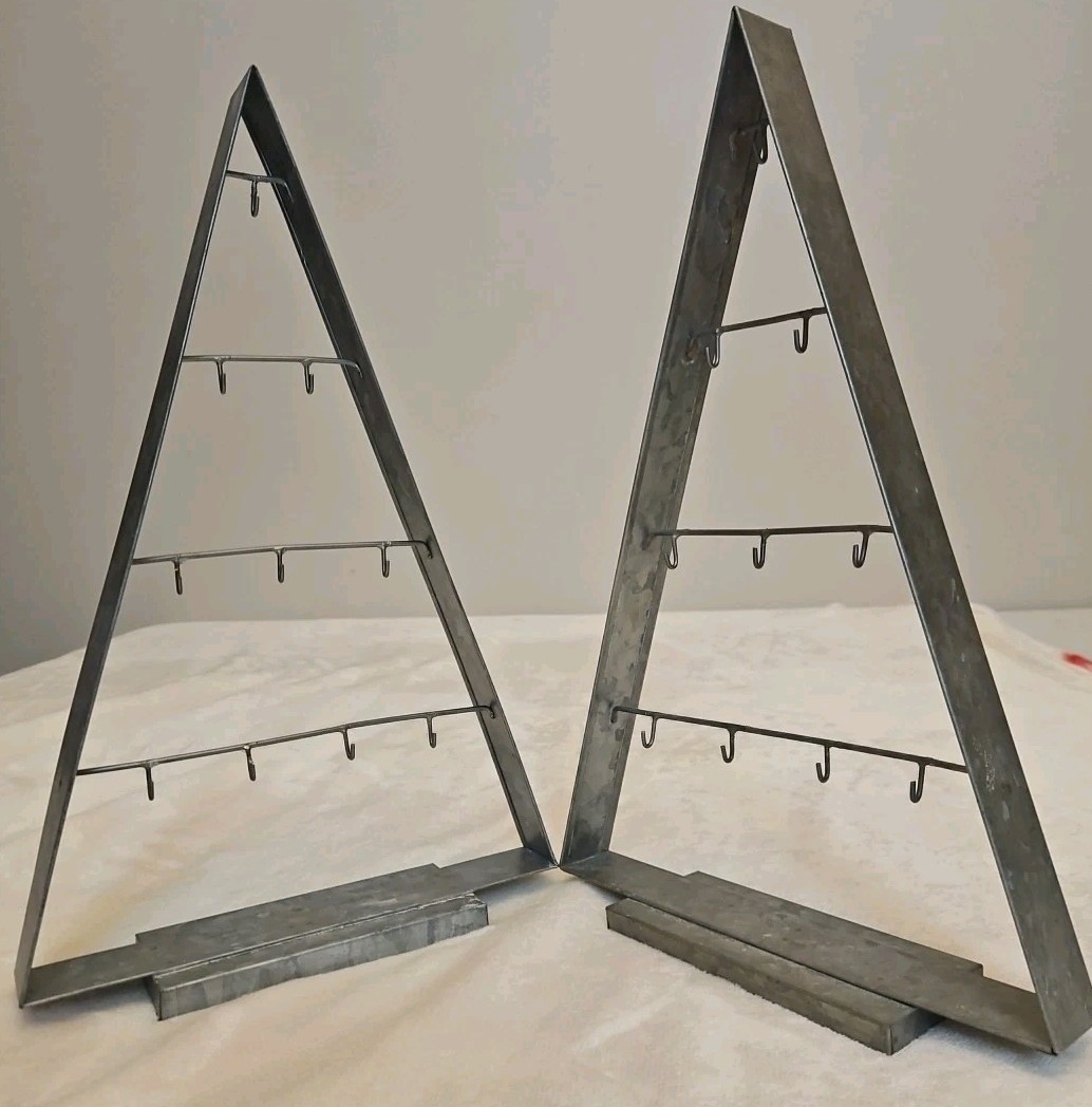 Pair of 2 Pottery Barn Medium Galvanized Iron Christmas Ornament Trees 15