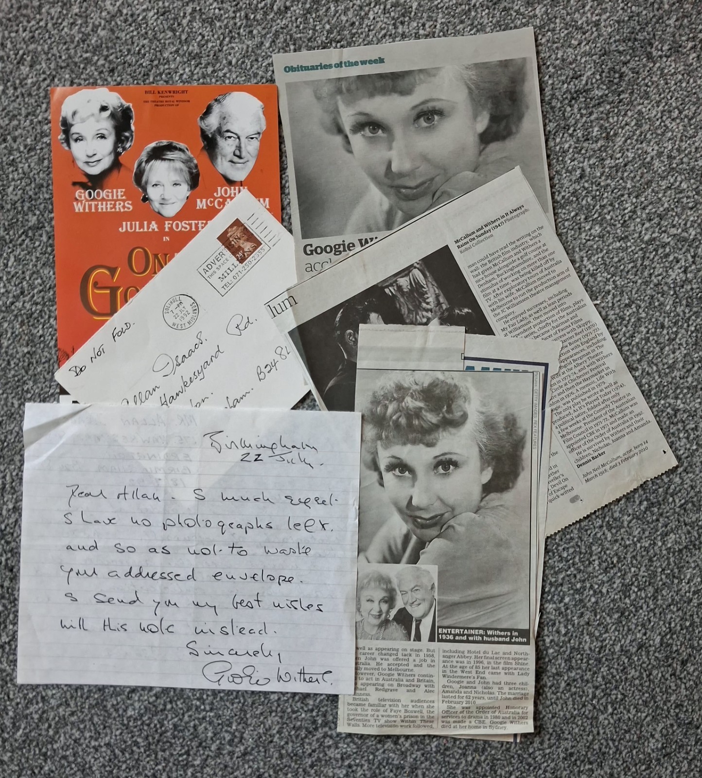 Googie Withers Original Hand Signed Autograph Pack