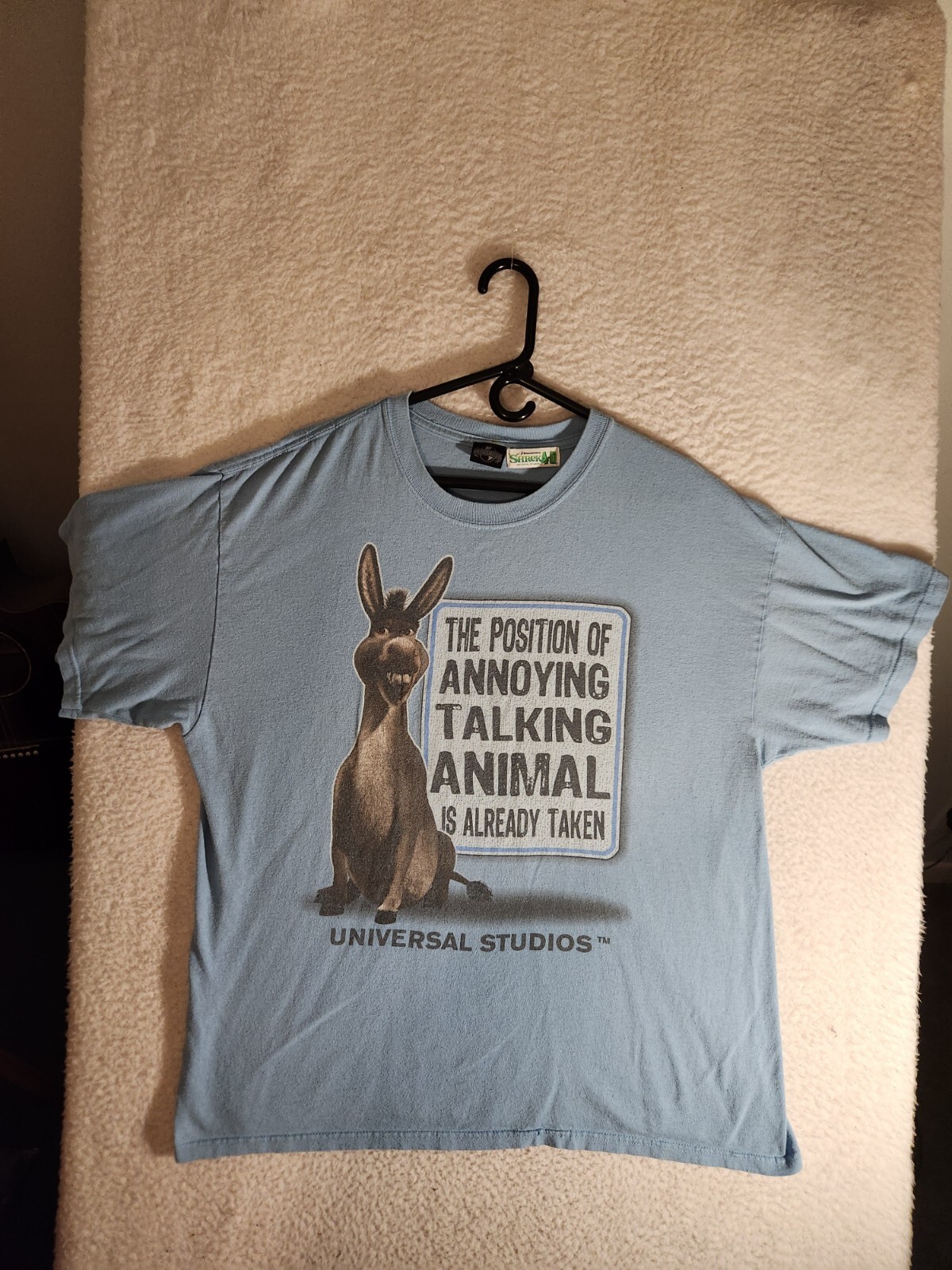 Shrek 4D Donkey Universal Studios Orlando T-Shirt XL Blue Y2K Dream Works S/S Shrek 4D Donkey Universal Studios Orlando T-Shirt XL Blue Y2K Dream Works S/S