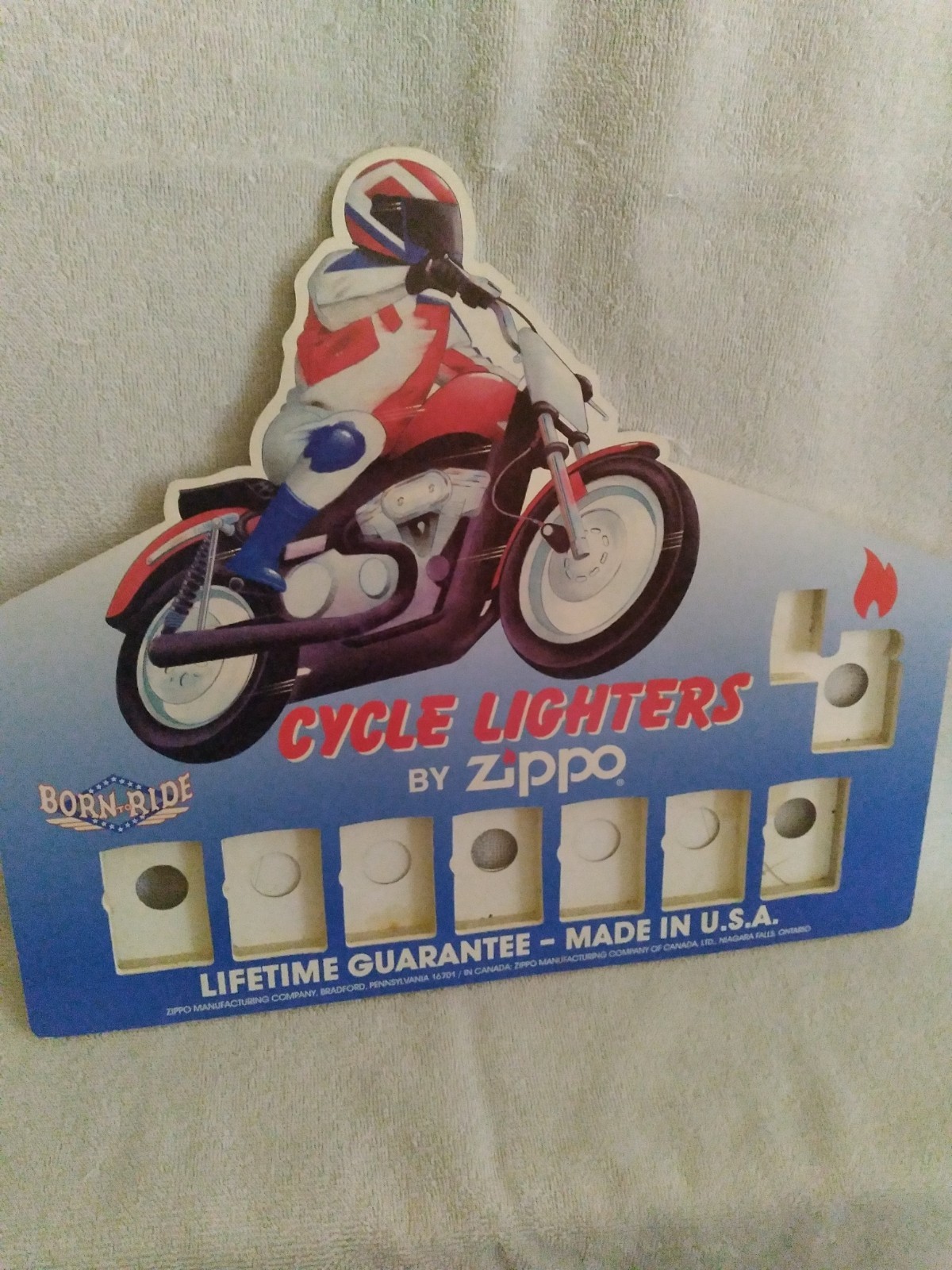 1992 Zippo Born to Ride Cycle Lighter Display Card Only-No Lighters
