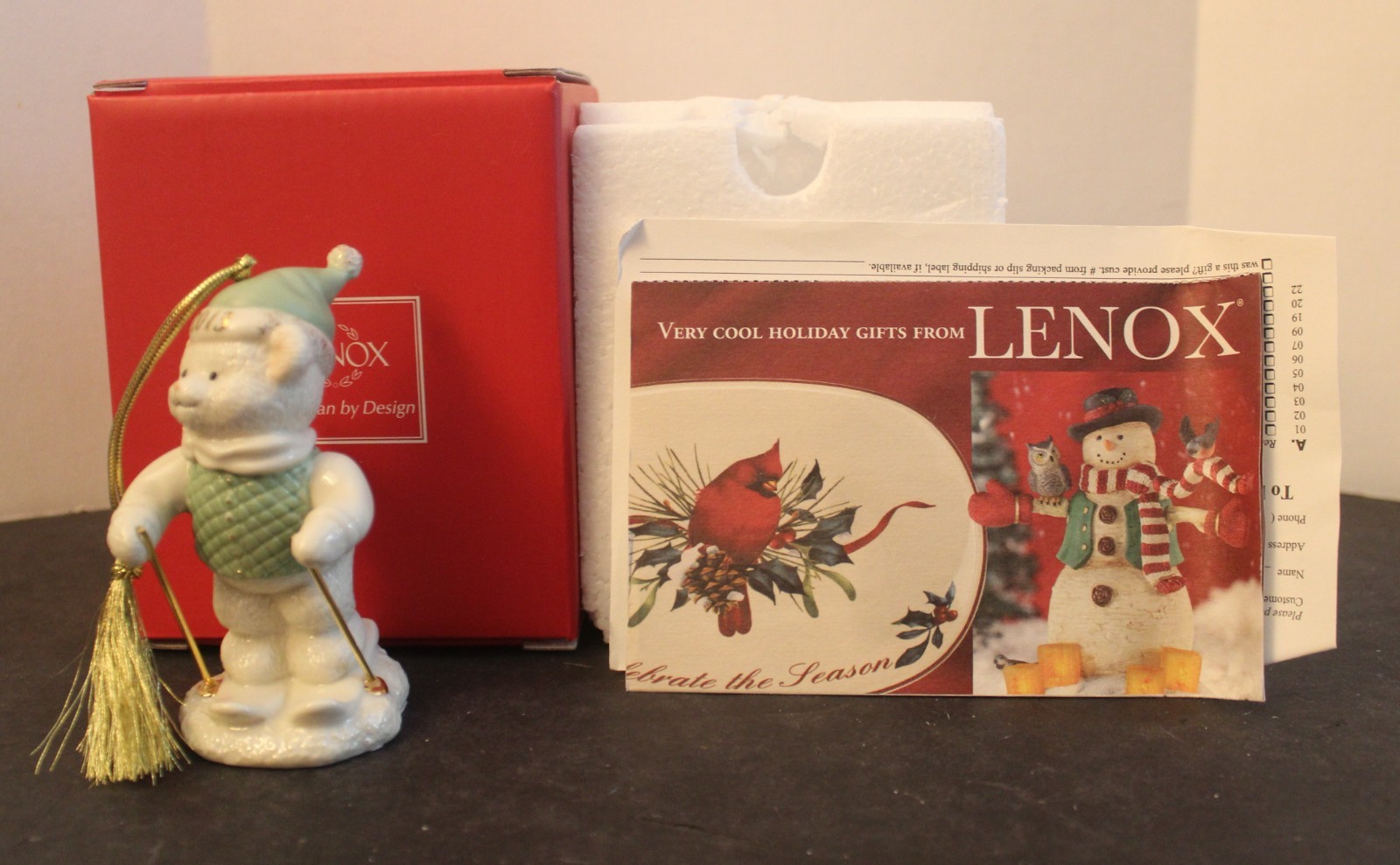 2013 ANNUAL LENOX CHRISTMAS ORNAMENT Skiing Teddy Brand New in Box W/Papers