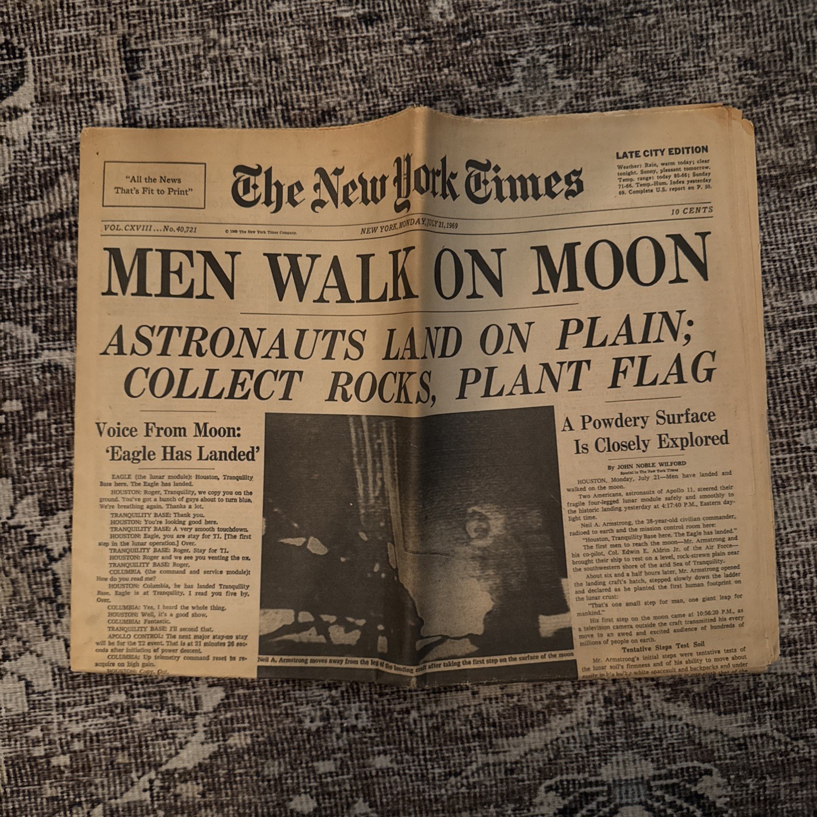 New York Times original July 21, 1969 Men Walk On Moon full paper New York Times original July 21, 1969 Men Walk On Moon full paper