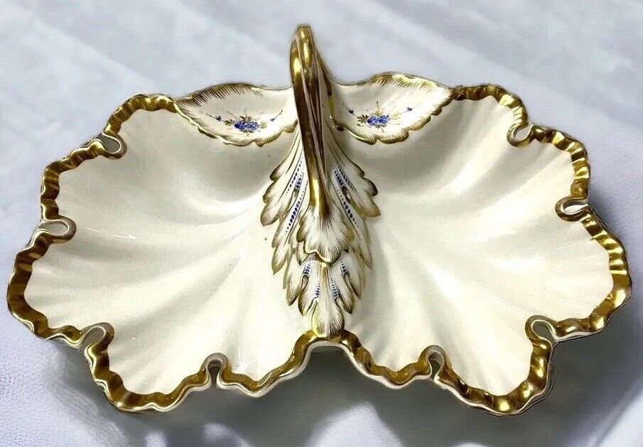 Antique Victorian TPM Carl Tielsch Porcelana Germany Divided Dish With Handle