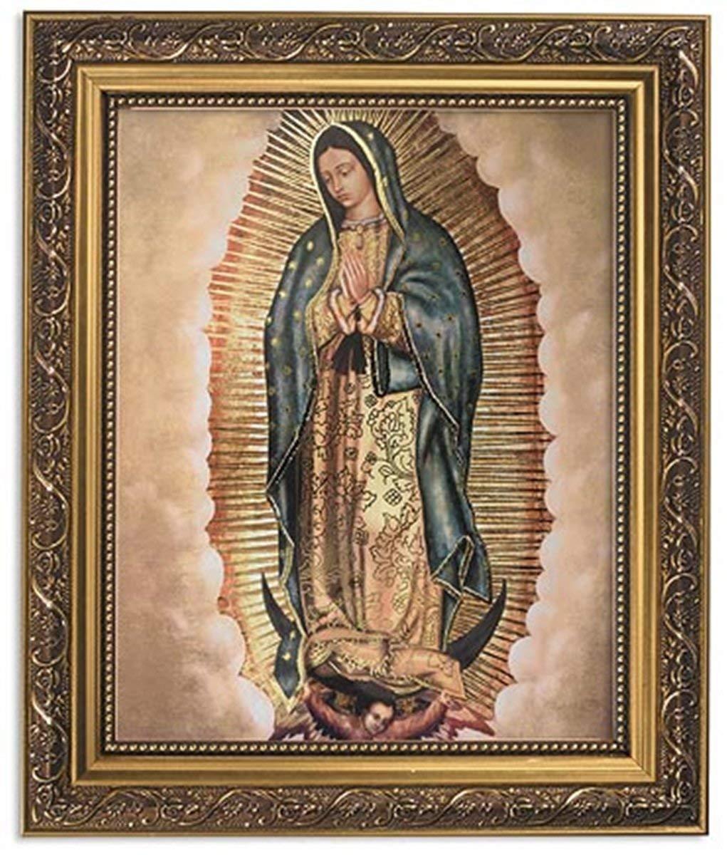 Ornate Gold Tone Finish Our Lady of Guadalupe Framed Portrait Print, 13 Inch