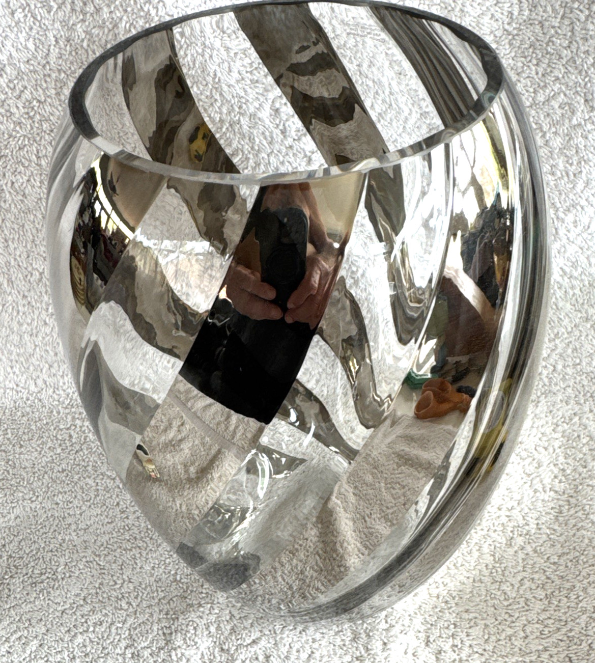 Silver Metallic Ribbon Striped Vase Crystal Reflective Bands Weighted Base Czech Silver Metallic Ribbon Striped Vase Crystal Reflective Bands Weighted Base Czech