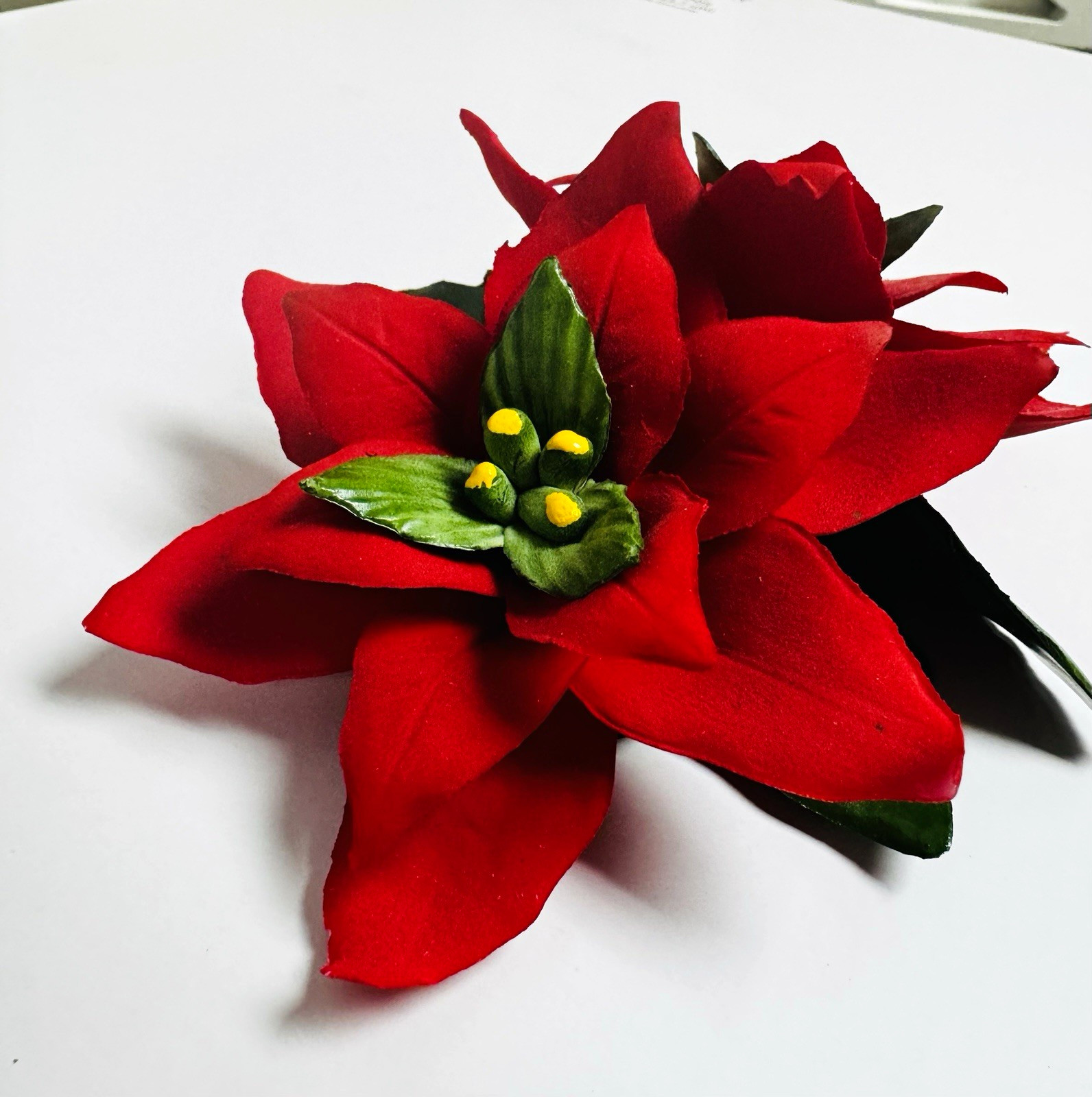 Vintage Capodimonte Porcelain Poinsettia Christmas Flower Made in Italy 3D