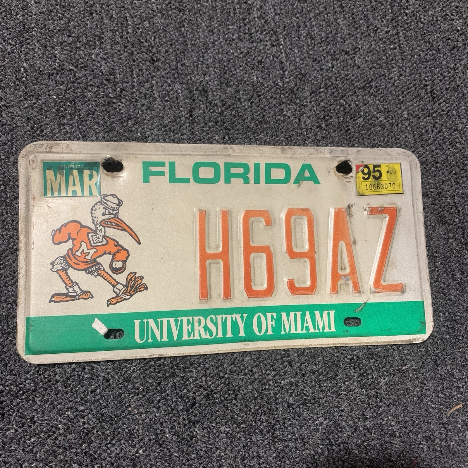 1995 University Of Miami License Plate Tag H69AZ NCAA