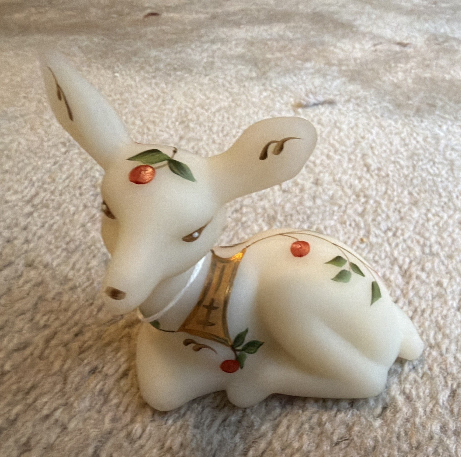 Fenton Handpainted Deer/Fawn Figurine by C. Wallace White with Floral Accents