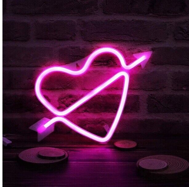 Heart w/ Arrow LED Sign USB or Battery Light Shop Wedding Romantic Decor Lamp