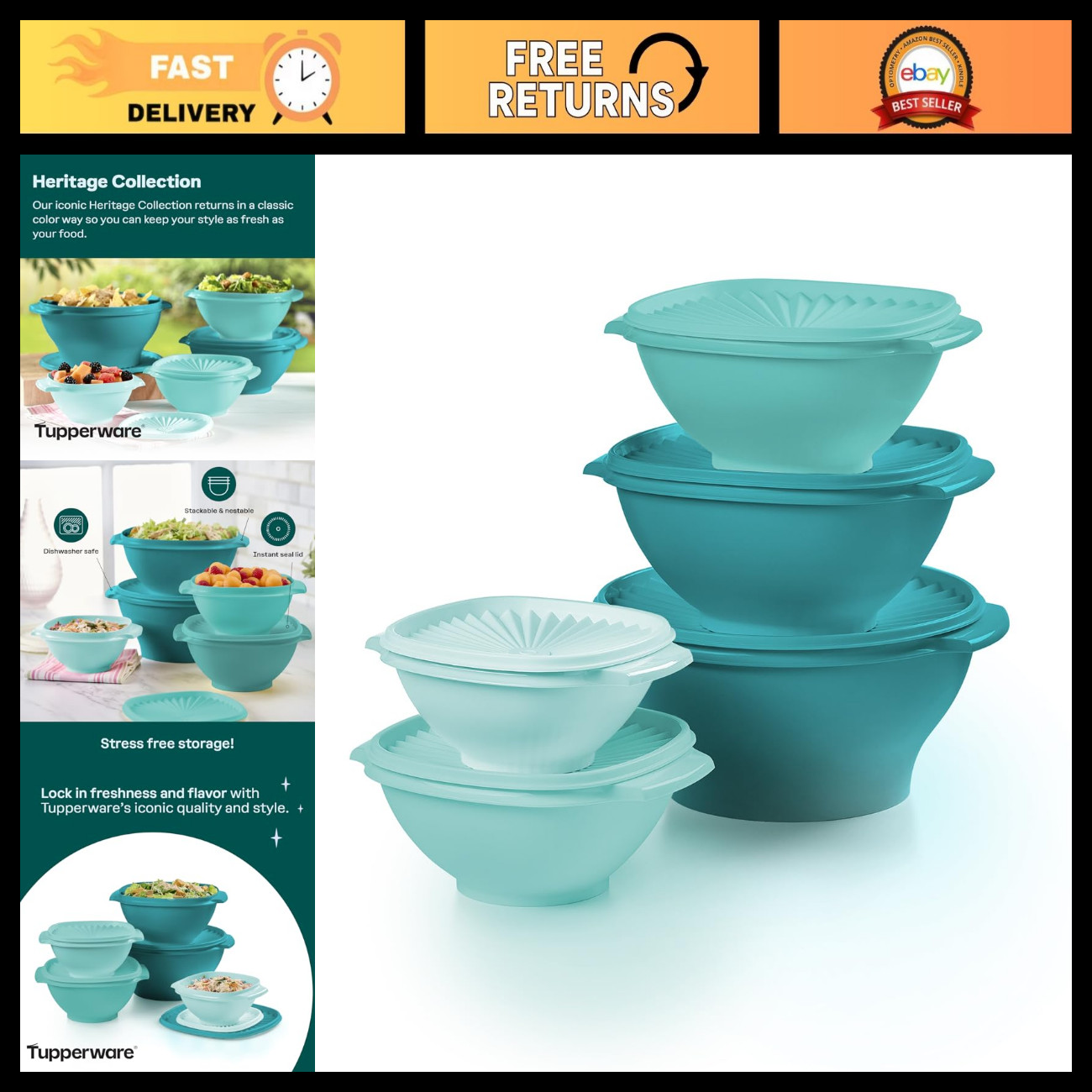 Vintage Green 10-Piece Food Storage Set - 5 Bowls & 5 Lids, Durable & BPA-Free Vintage Green 10-Piece Food Storage Set - 5 Bowls & 5 Lids, Durable & BPA-Free