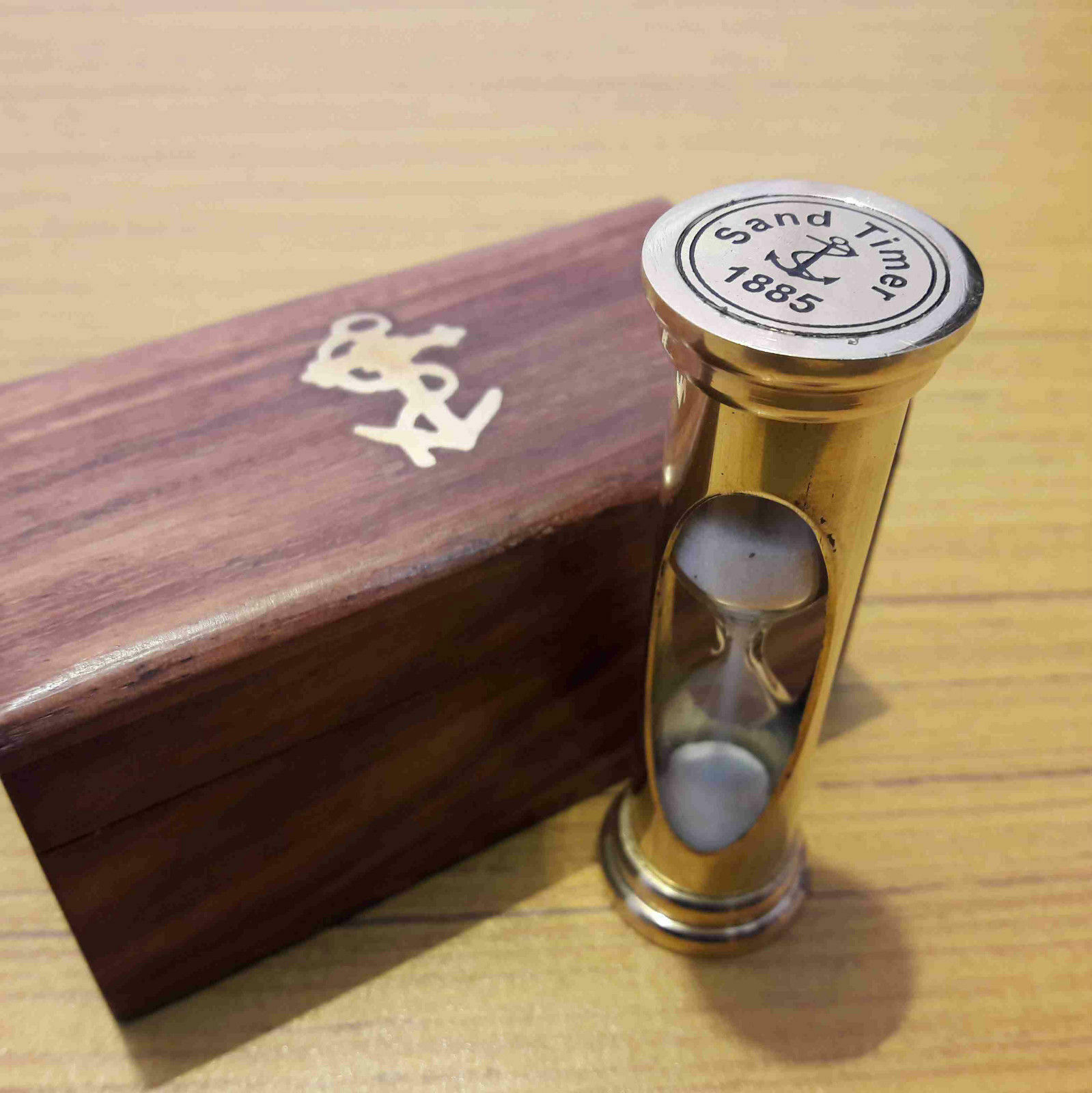Sand Timer Brass With Wooden Box Marine Collectible Gift Item