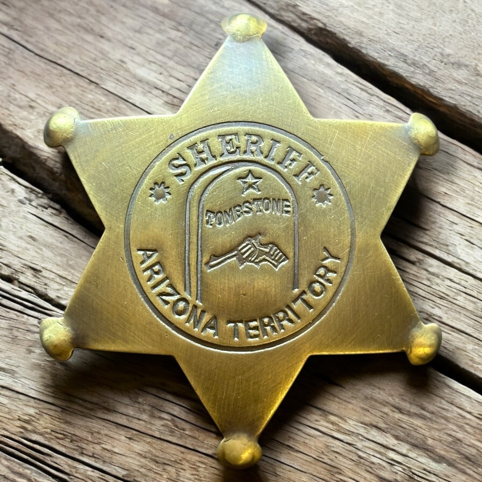 Tombstone Sheriff Badge Arizona Territory Solid Brass Old West Replica