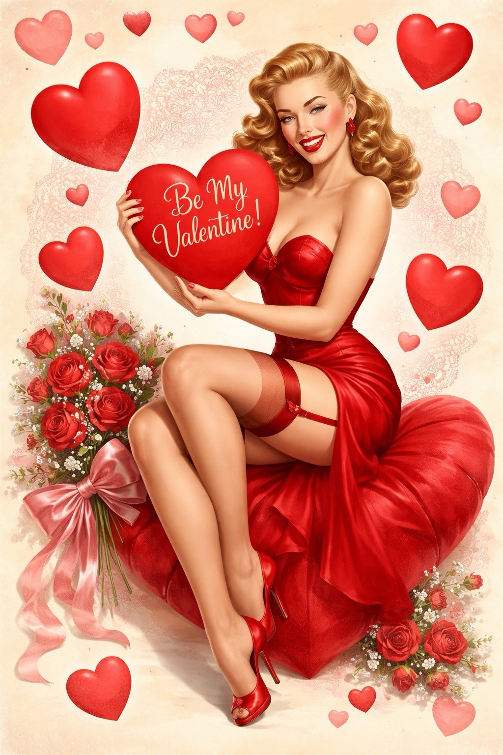 Pinup Valentine Sexy Risque Girl MODERN Vintage Style Postcard D744