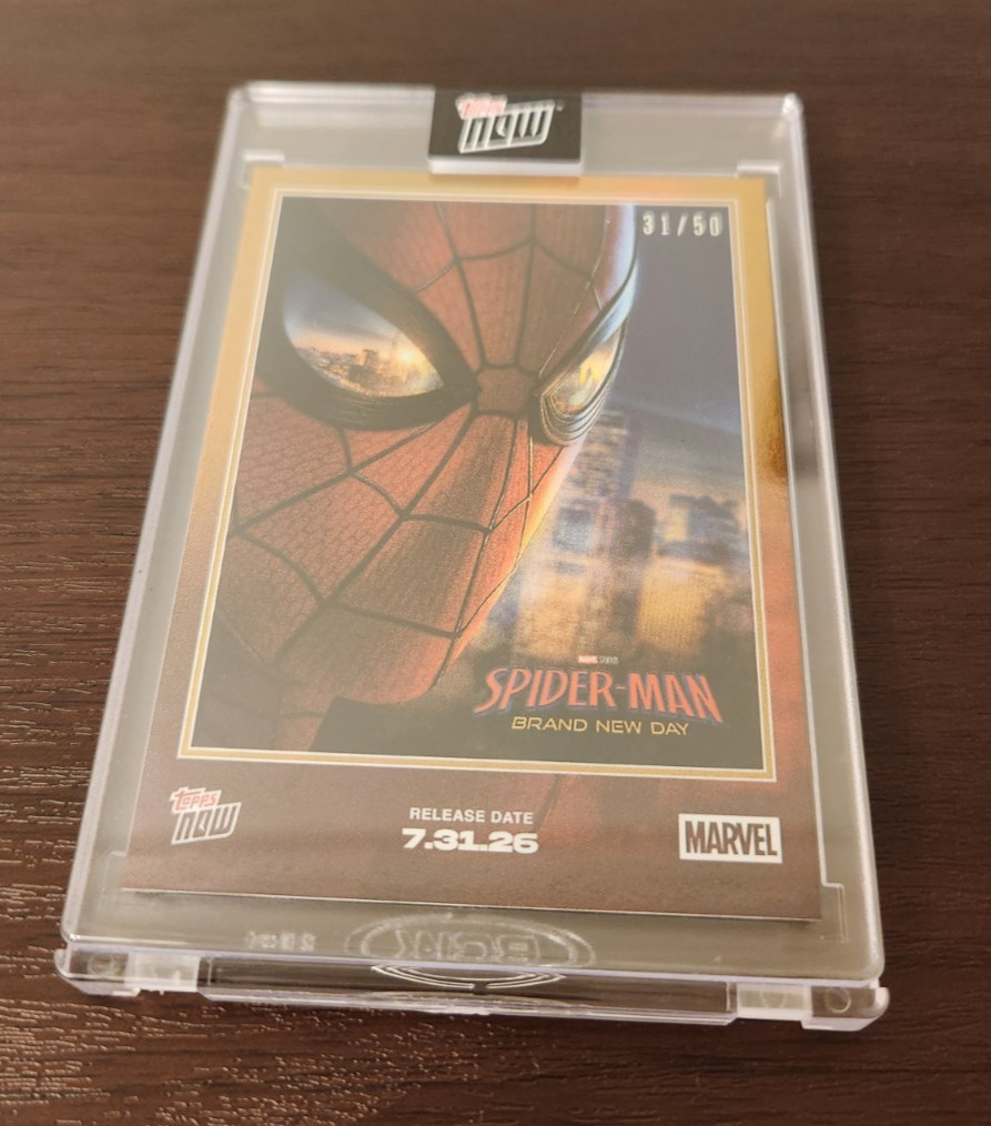 2026 Topps Now Marvel Spiderman: Brand New Day Gold Foil Parallel #31/50 Encased 2026 Topps Now Marvel Spiderman: Brand New Day Gold Foil Parallel #31/50 Encased