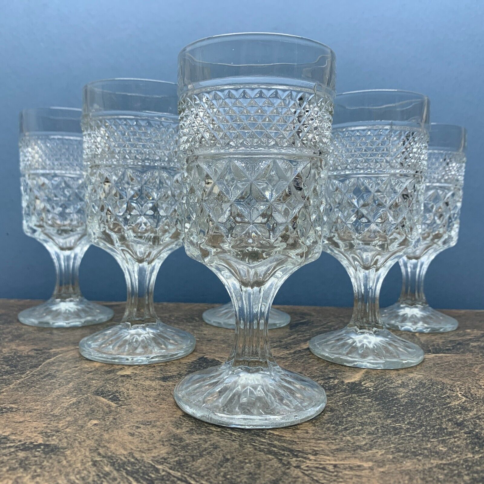Set of 6 Vintage MCM Anchor Hocking Wexford Pressed Water Goblet Glasses 6-5/8