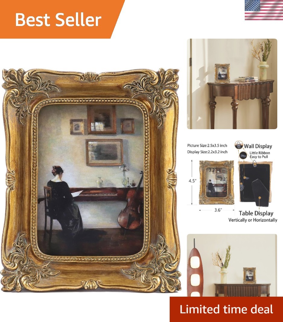 Vintage picture frames 2.5x3.5 Small Antique Picture Frame Bronze Gold Brass,...