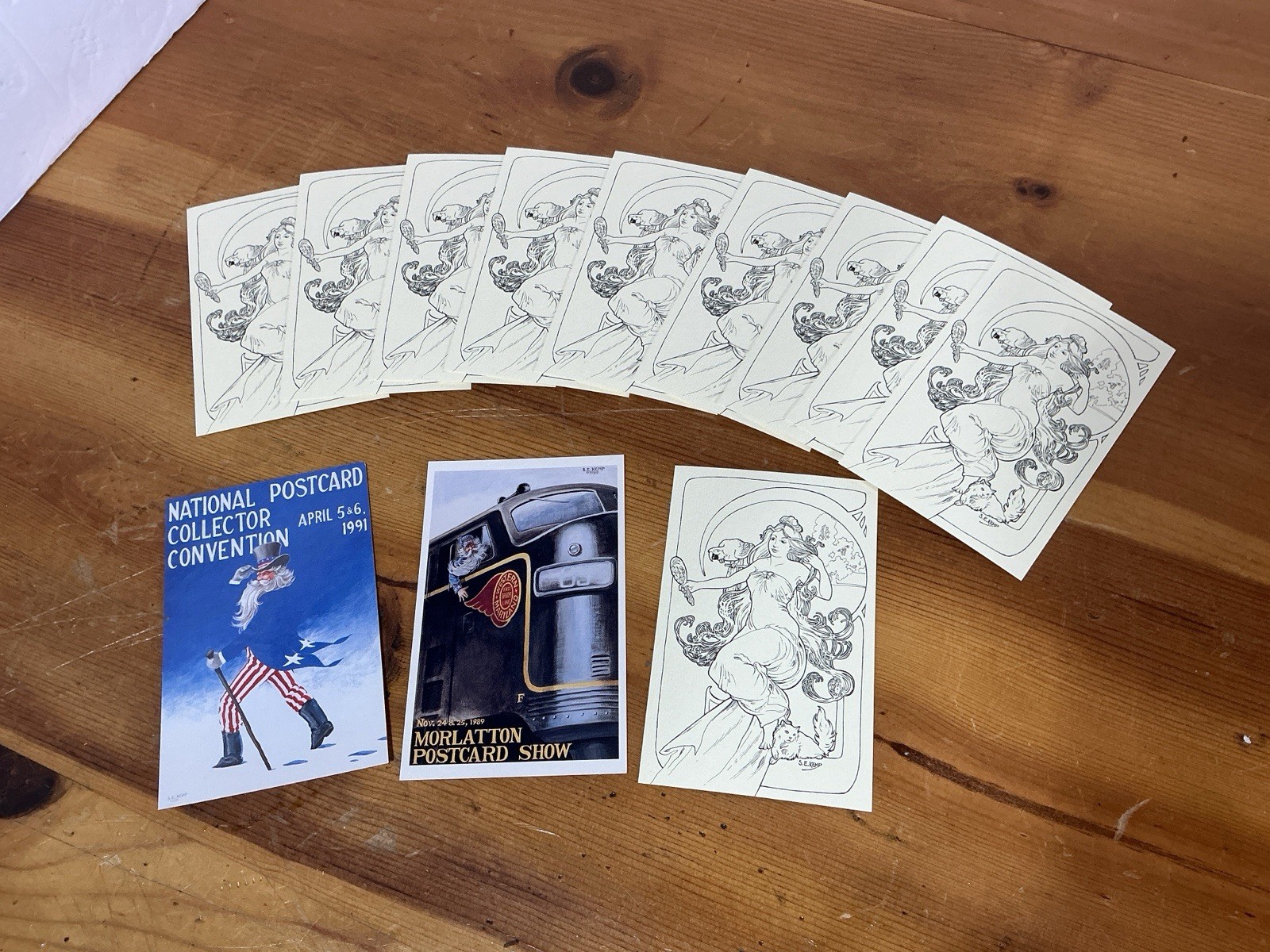 12 PostCards S.E. Kemp Sherry Art Nouveau Woman Train Uncle Same LIMITED EDITION