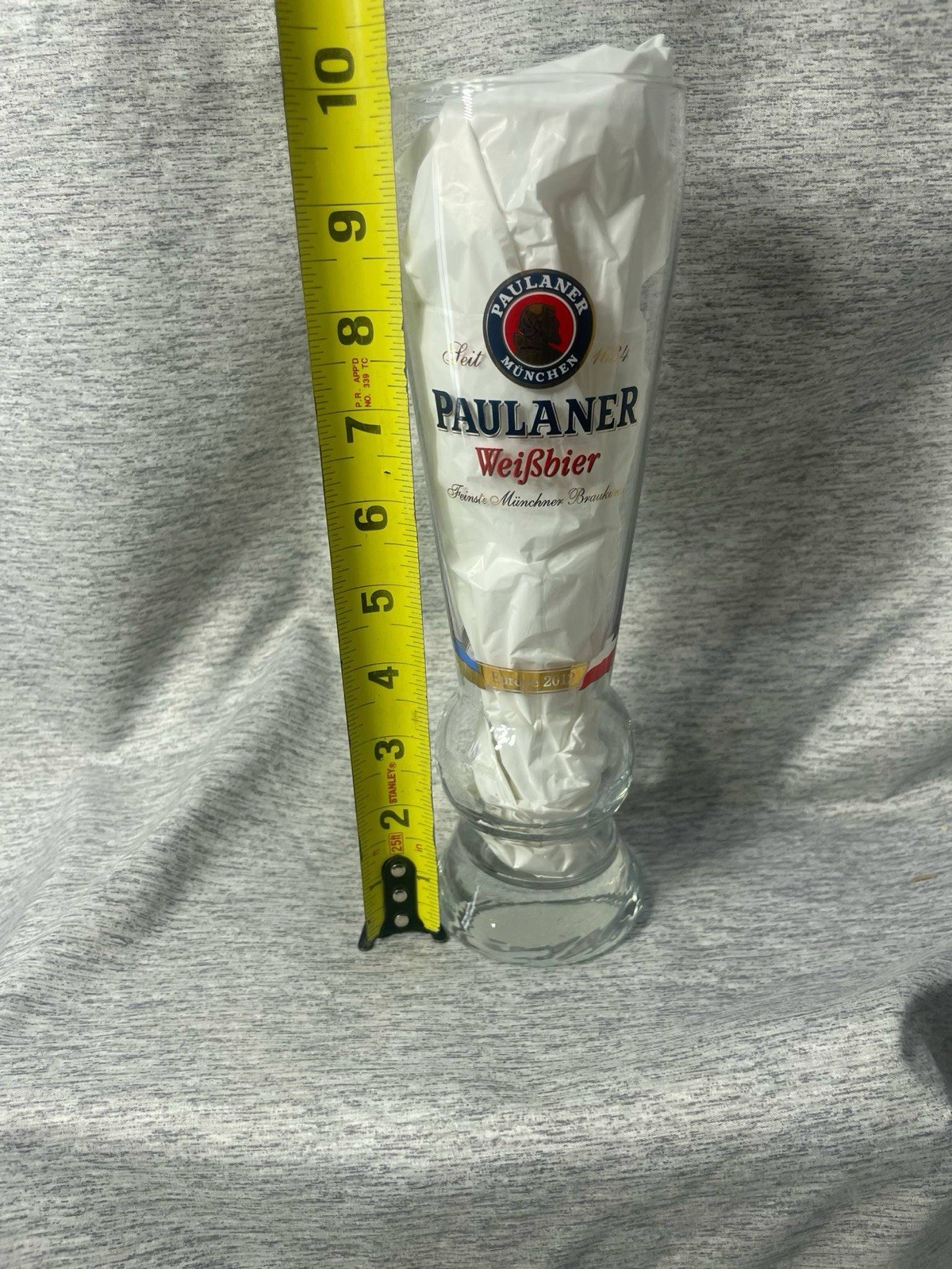Paulaner Munchen WeiBbier Tall Europe 2012 Champion Lighted Beer Glass .5L 10”