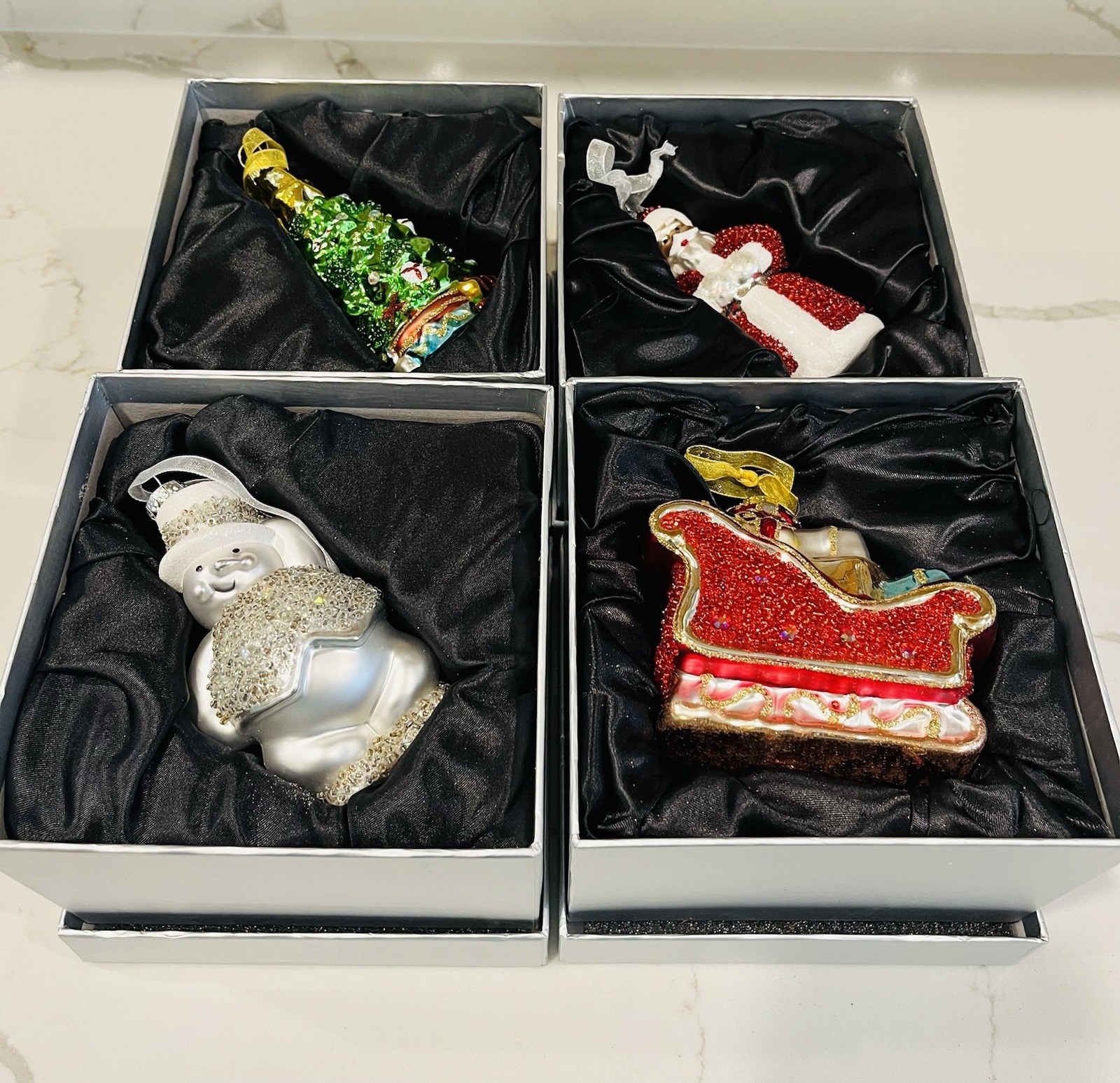Set Of 4 Mercury Glass Christmas Ornaments Vintage Style Holiday Decor New QVC
