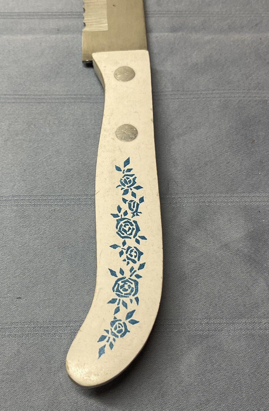 NASCO Japan Corning Ware Blue Cornflower Bread Knife Serrated Stainless Steel 