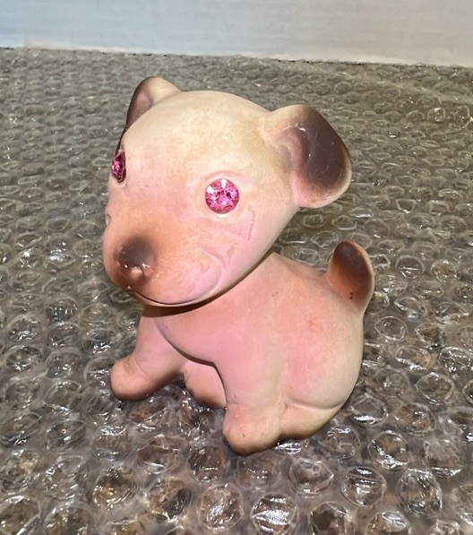 Vintage Puppy Dog Figurine With Sparkly Pink Rhinestone Eyes Ceramic Roselane