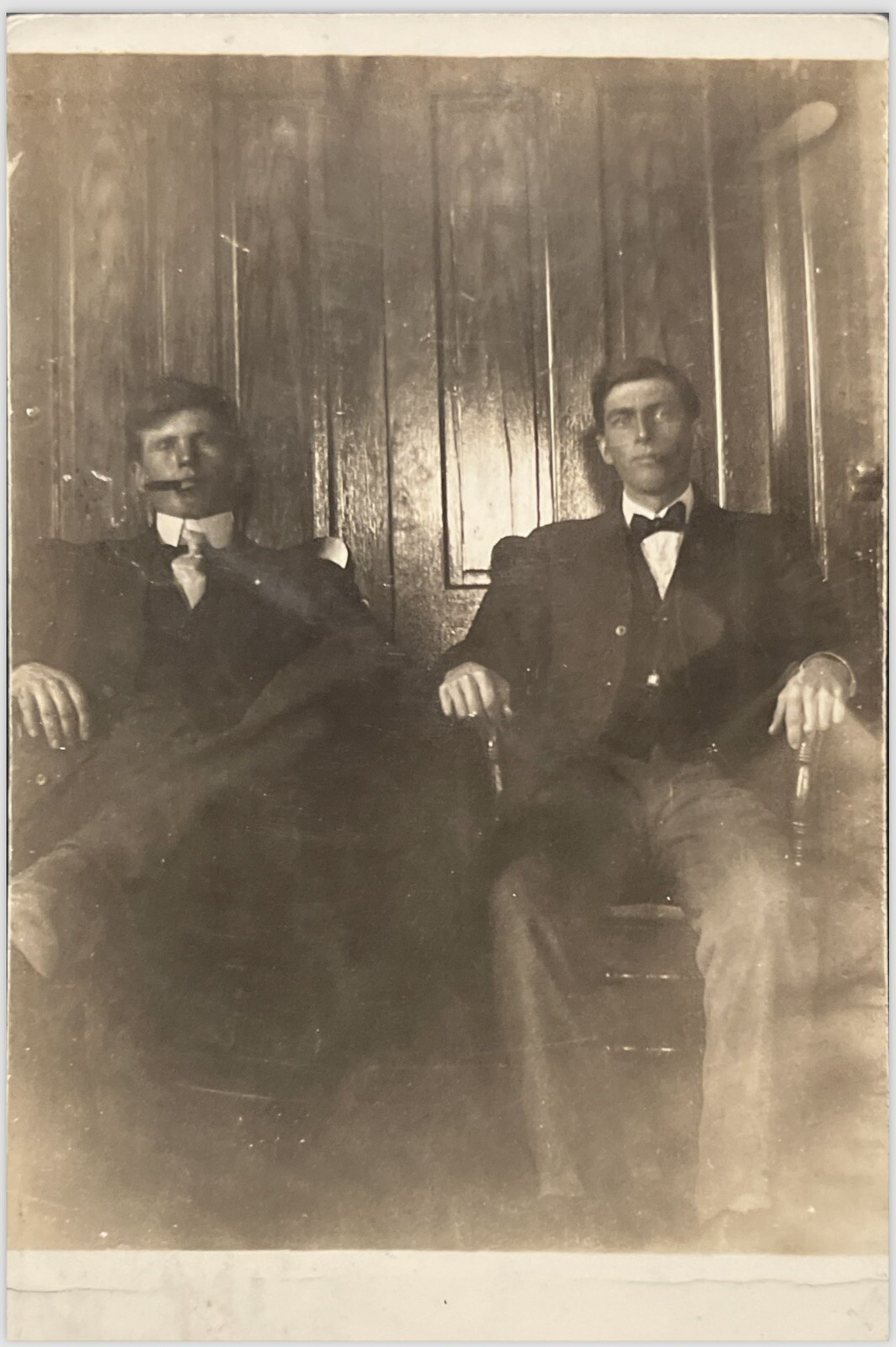 Brillion Wisconsin Postcard Two  Young Businessmen Pose For A Picture Cigar RPPC