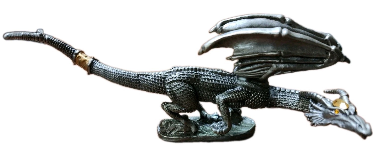 Vintage Rawcliffe Dragon Ral Partha Gold Jeweled Pewter Figurine #1232 90s