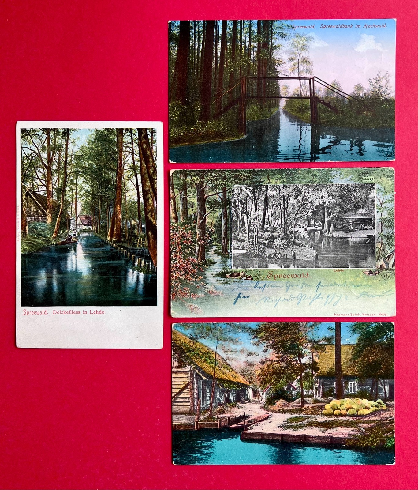 4 x Postcard Spreewald 1902/24/32 Dolzkefliess in Lehde, Spreewaldbank (178837