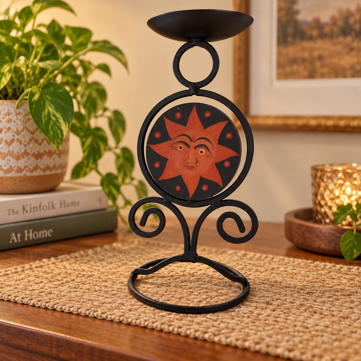Vintage Sun Moon Double Sided Metal Candle Holder Celestial Decor 9\