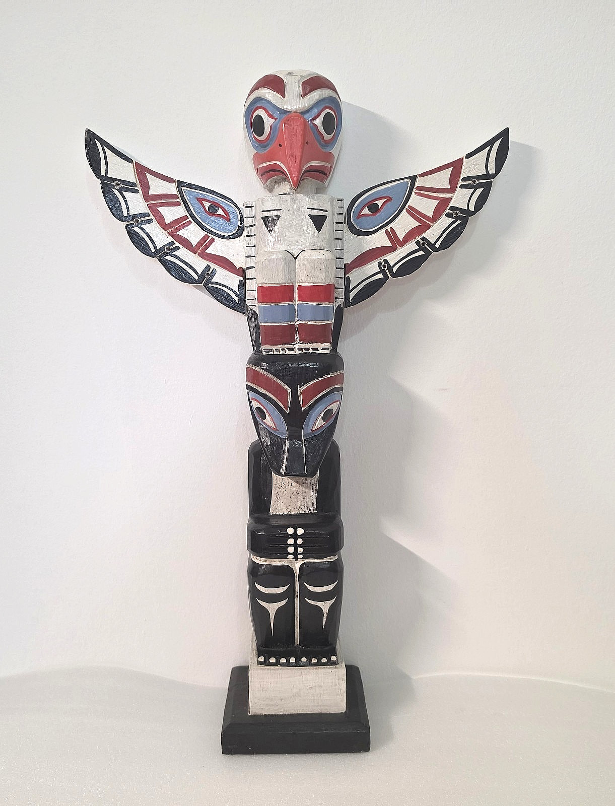 Northwest Coast Wooden Carved Totem Pole Painted Vintage Art Raven Wolf 20