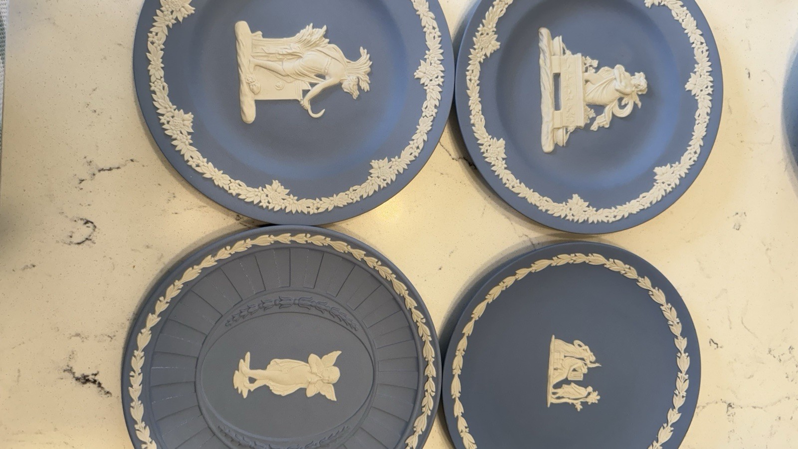 Wedgwood Blue Jasperware Collector Plates Set of 4 Classical Relief England
