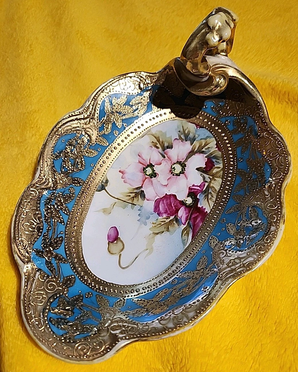 Old Noritake Antique One-Handed Candy Dish, Gold Trim, Unused Condition