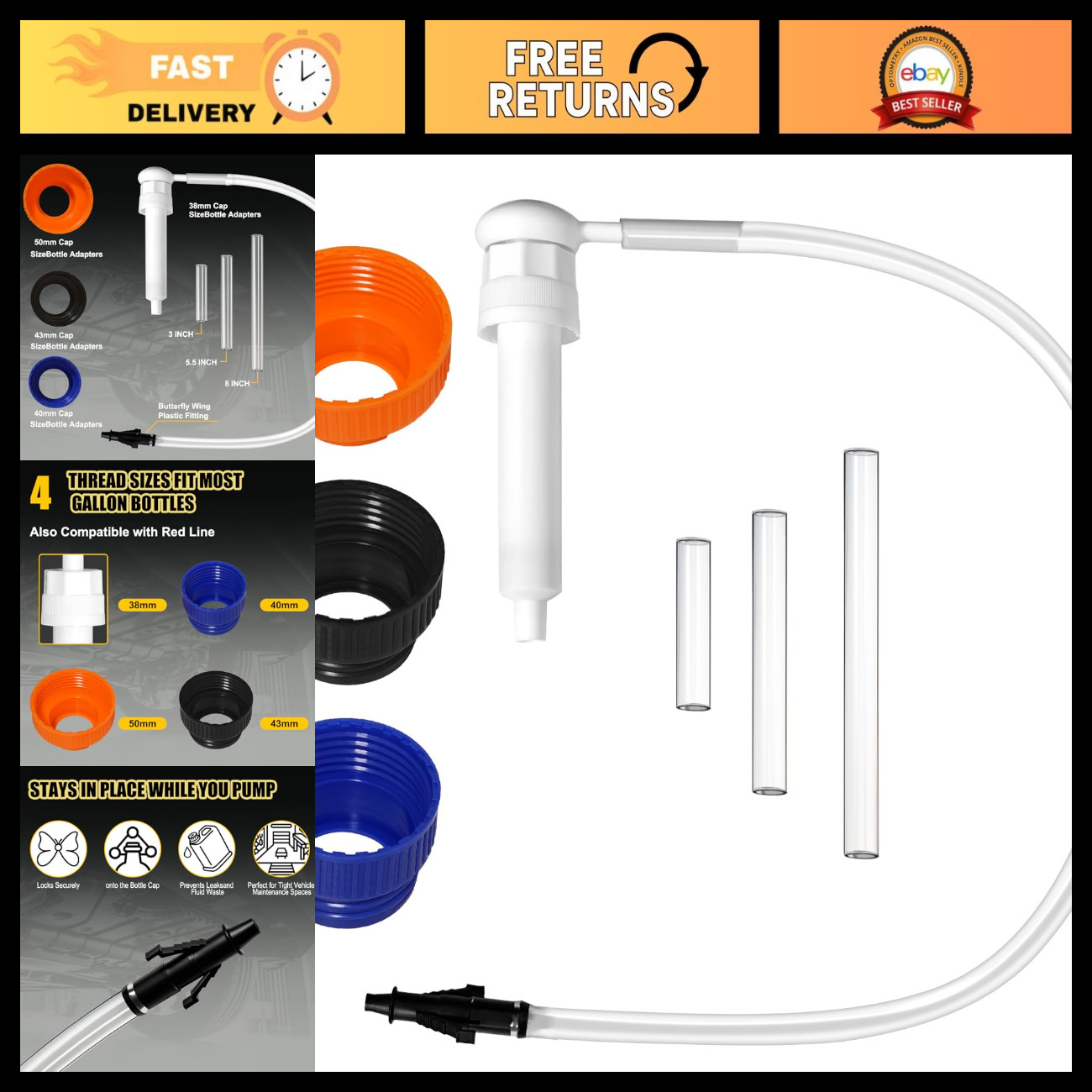 30cc Hand Oil Pump for Gallon & Quart Bottles - Easy Dispensing, Durable Design