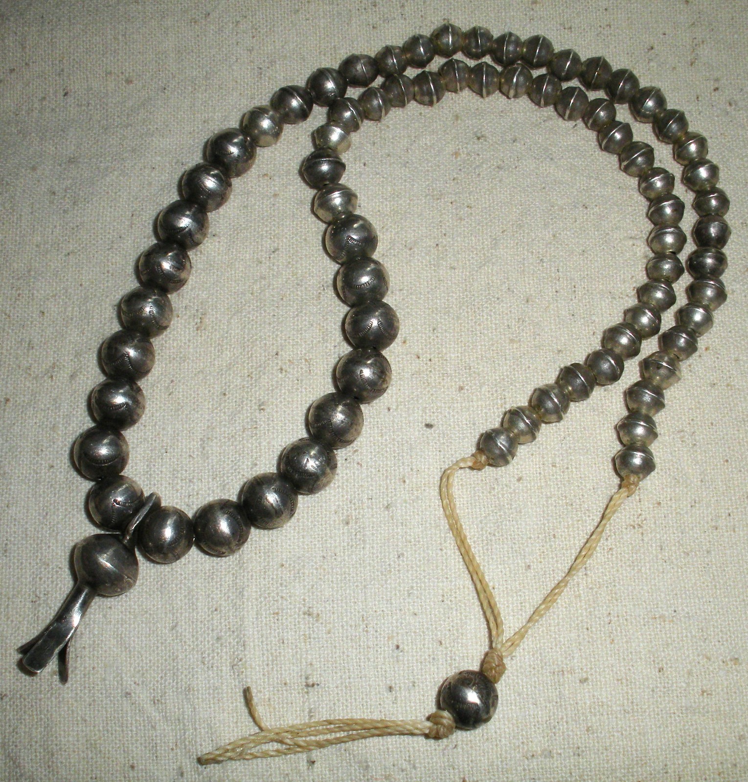 VINTAGE NAVAJO SQUASH BLOSSOM NECKLACE W/ STAMPED BEADS STERLING SILVER vafo